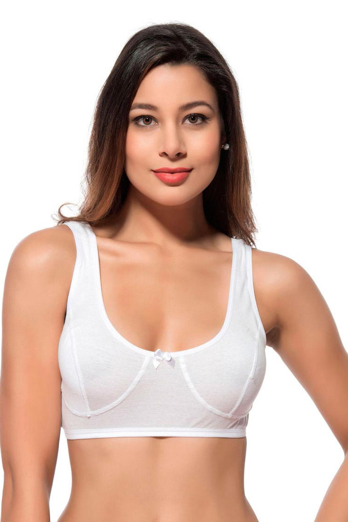 Pamuklu Ribana Boş Kap Desteksiz Telsiz Balensiz Kalın Askılı Yarım Atlet Sütyen | Beyaz 0564