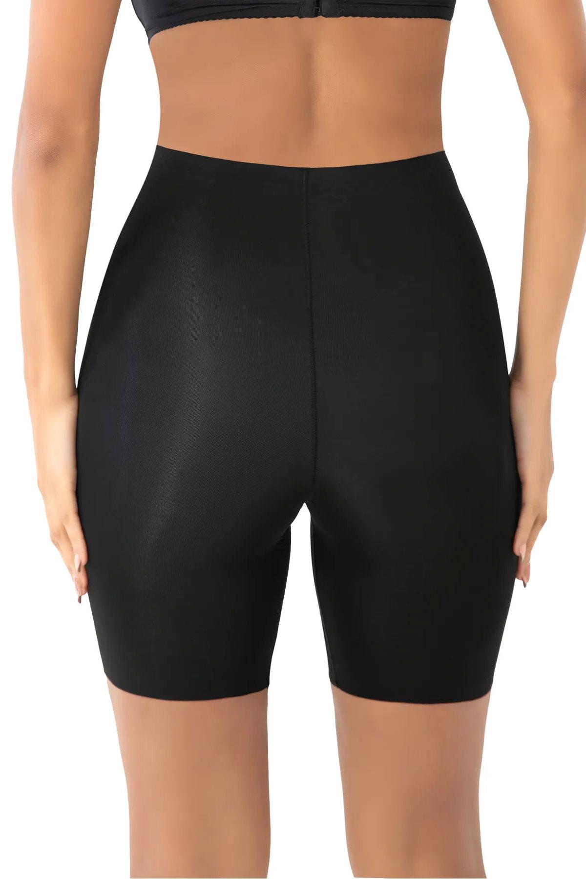 Yüksek Bel Lazer Kesim Dikişsiz Kaymaz Slikonlu Şort Korse | Siyah 1007