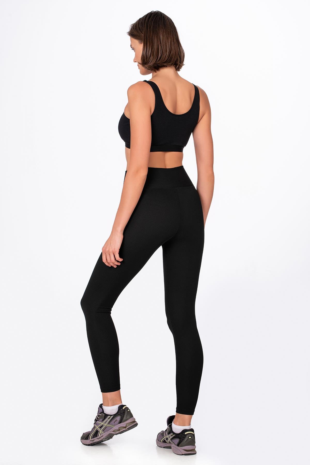 Yüksel Bel Fitilli Tayt | Siyah