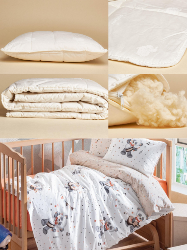 %100 Yün Dolgulu 3'lü Bebek & Çocuk Kreş Uyku Seti – Yorgan + Yastık + Nevresim – Doğal & Organik