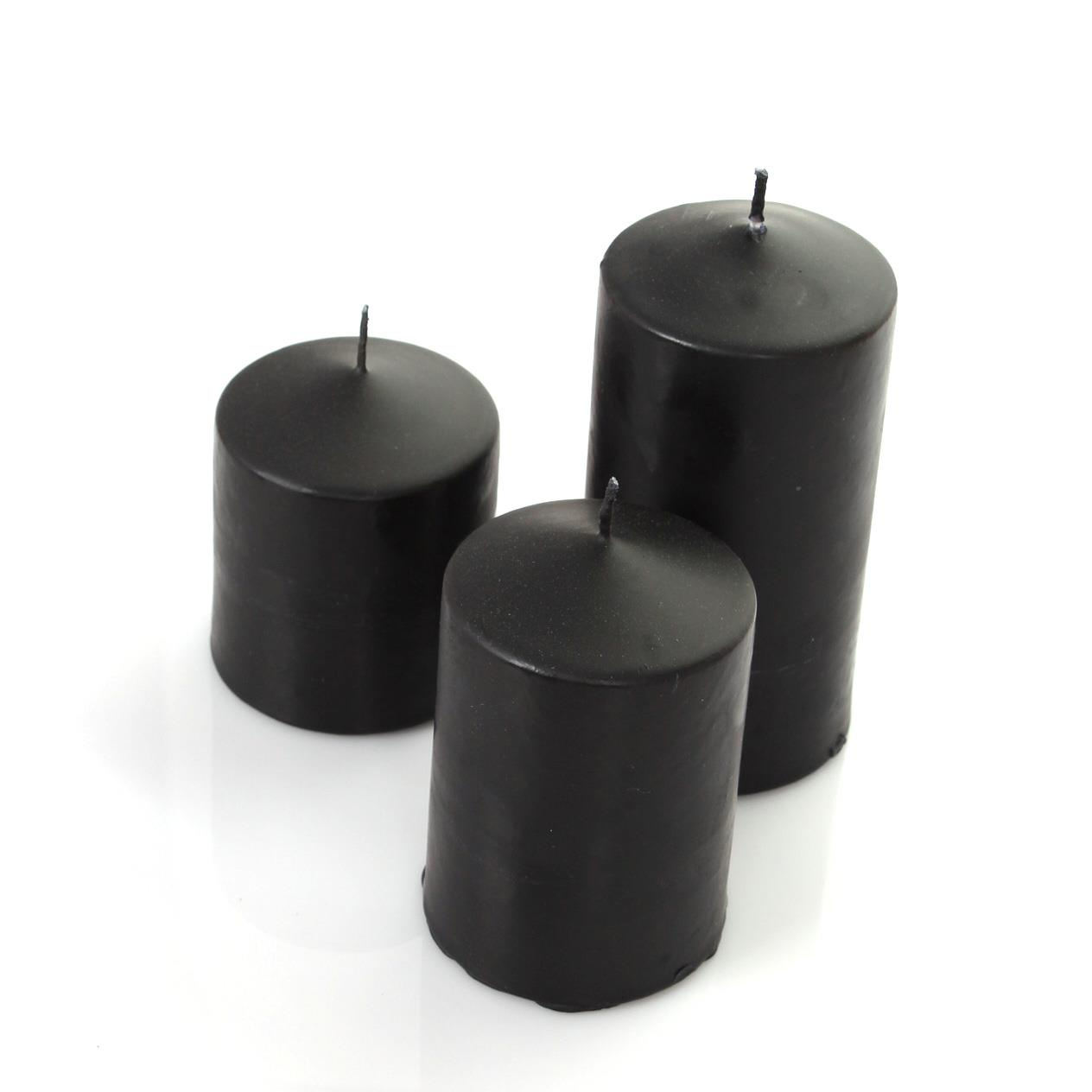 Silindir Mum 3lü Set - Siyah