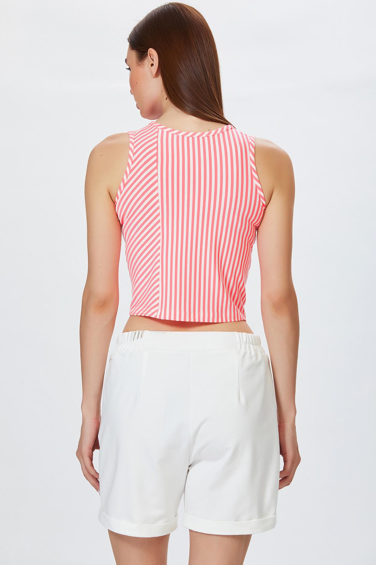Çizgili Kolsuz Crop Bluz 022-1028