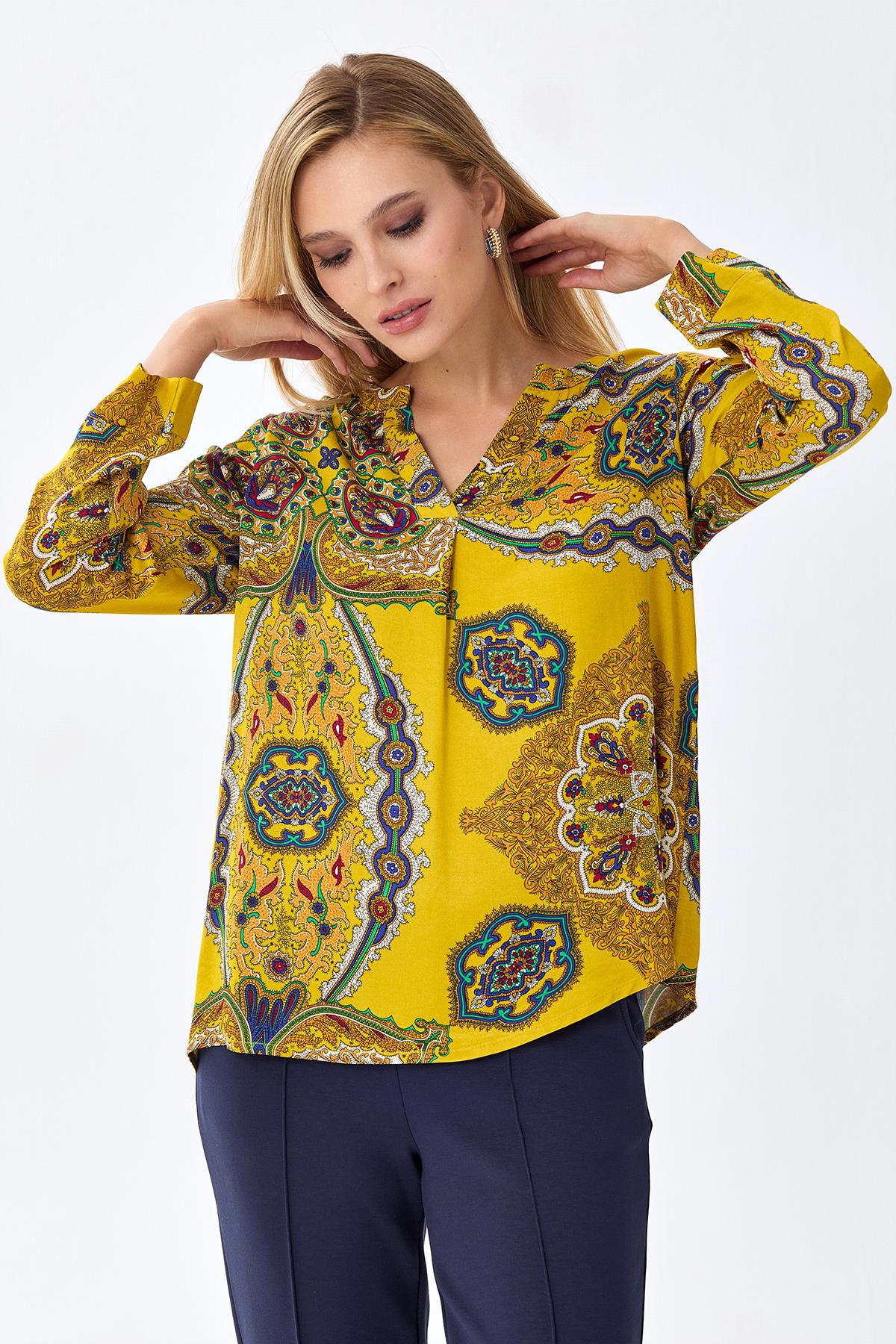 Hakim Yaka Desenli Bluz 256-3003