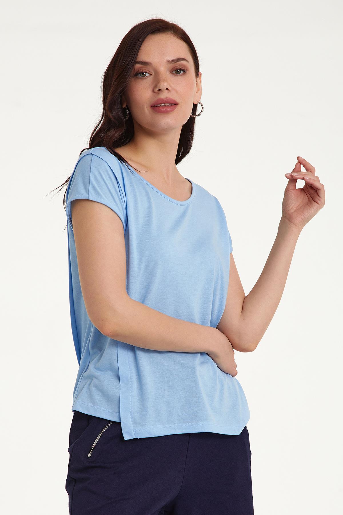 Kayık Yaka Kırmalı Düşük Kol Bluz 023-1002