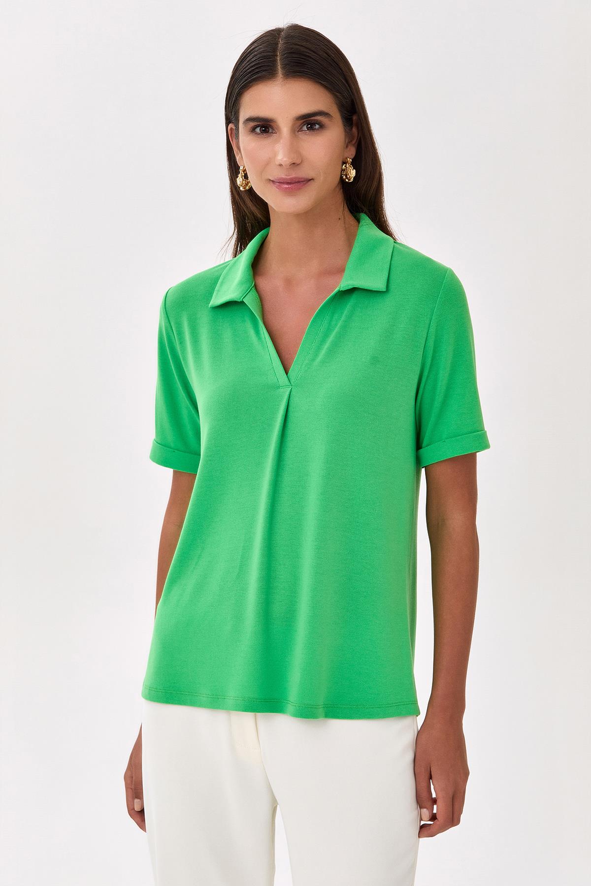 Polo Yaka Kısa Kol Bluz 025-1014