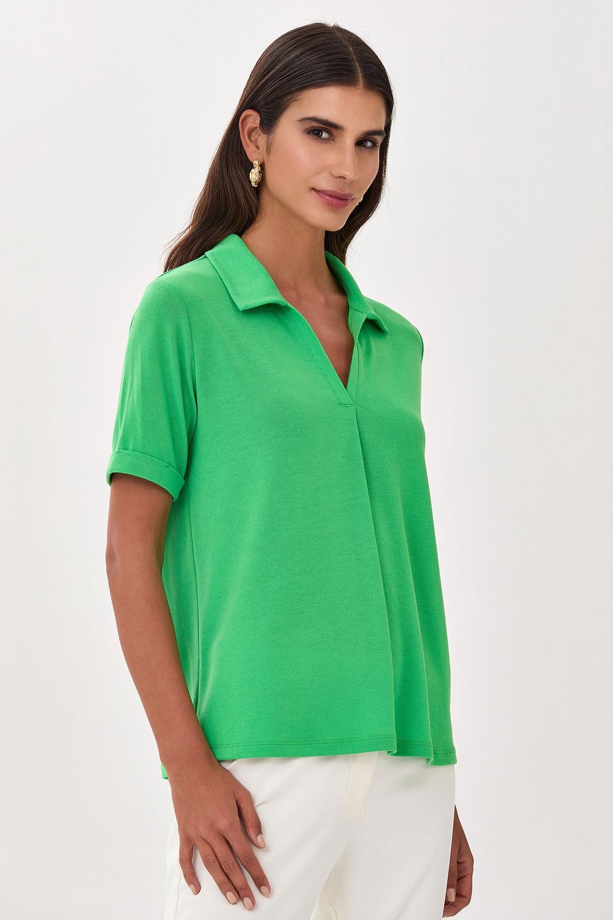 Polo Yaka Kısa Kol Bluz 025-1014