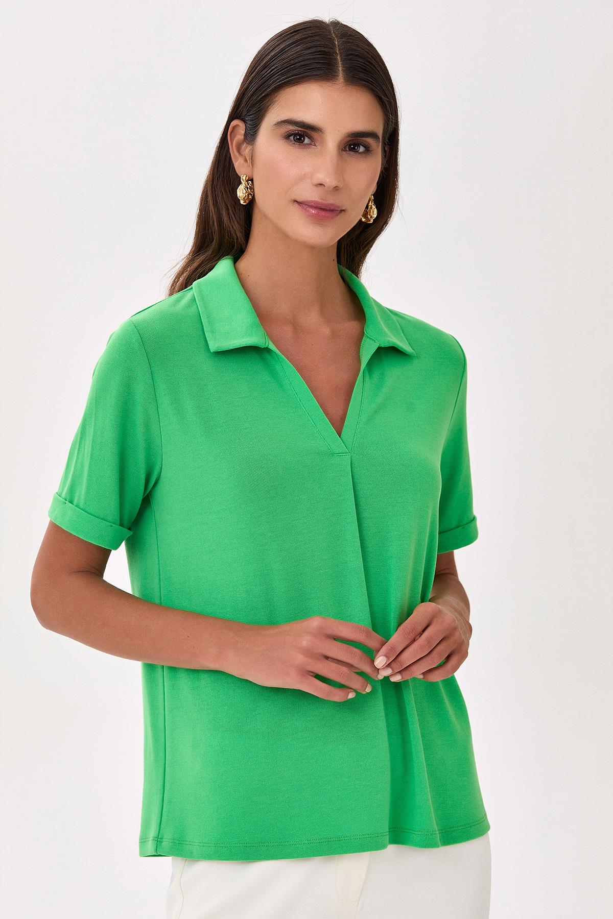 Polo Yaka Kısa Kol Bluz 025-1014