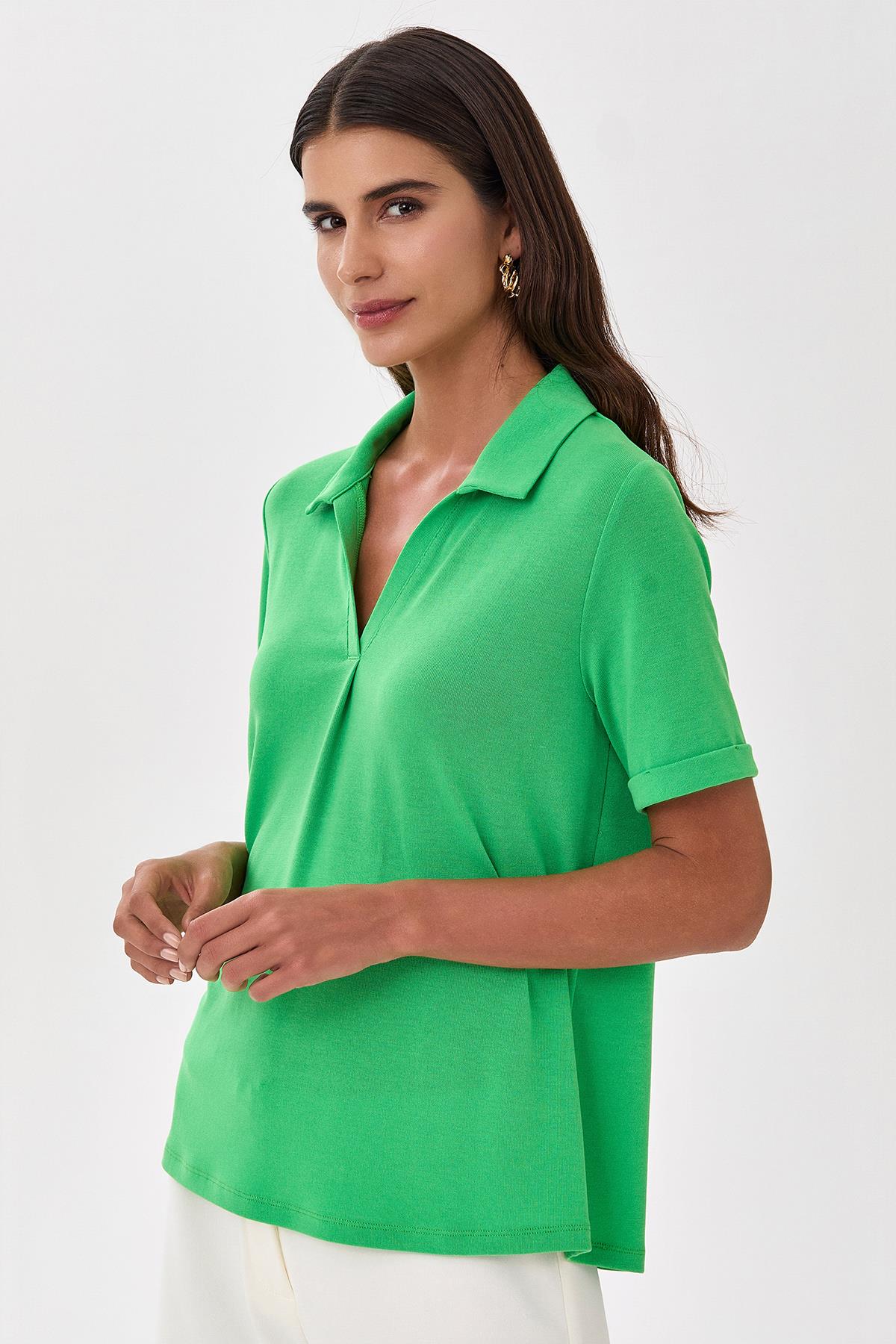Polo Yaka Kısa Kol Bluz 025-1014