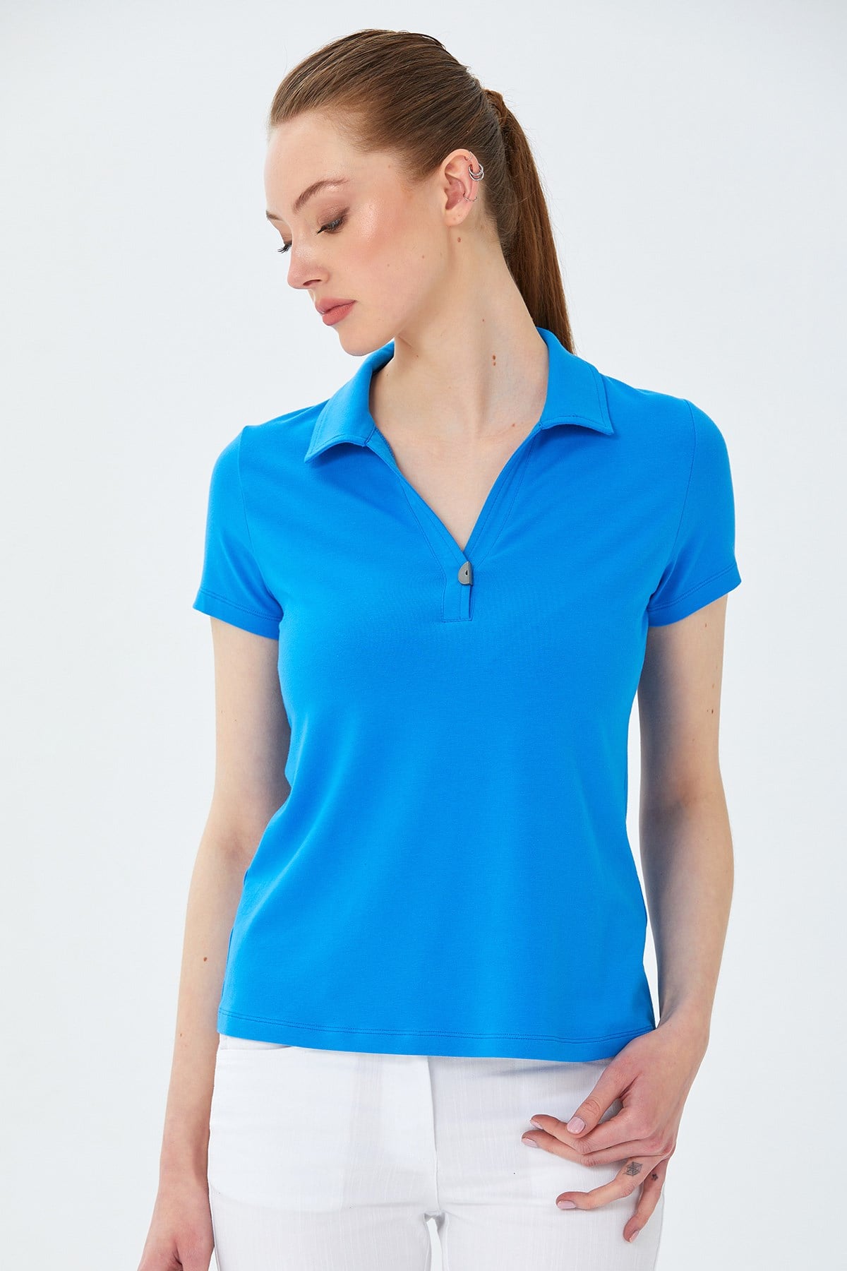 Polo Yaka Önü Çıtçıtlı Bluz 026-1036