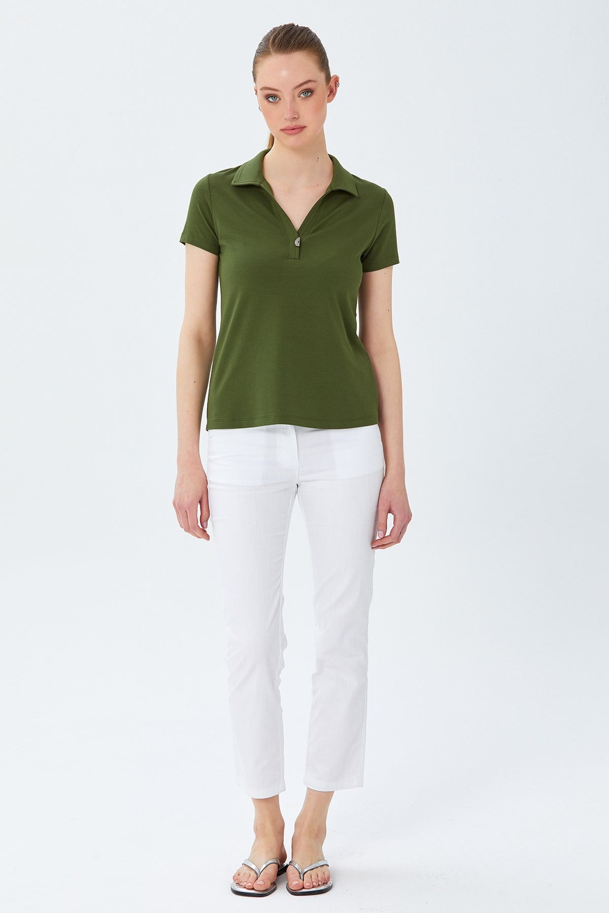 Polo Yaka Önü Çıtçıtlı Bluz 026-1036