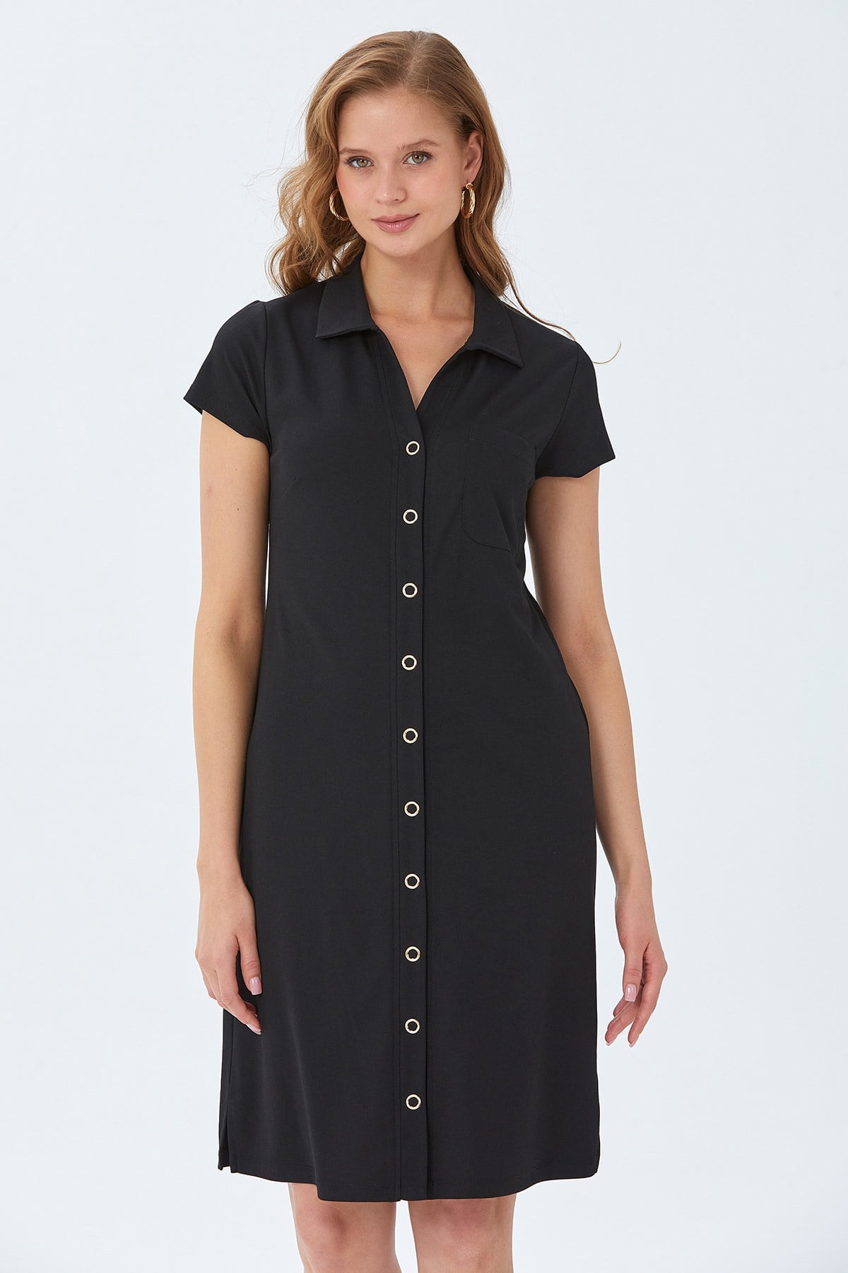 Polo Yaka Önü Çıtçıtlı Elbise 026-2507