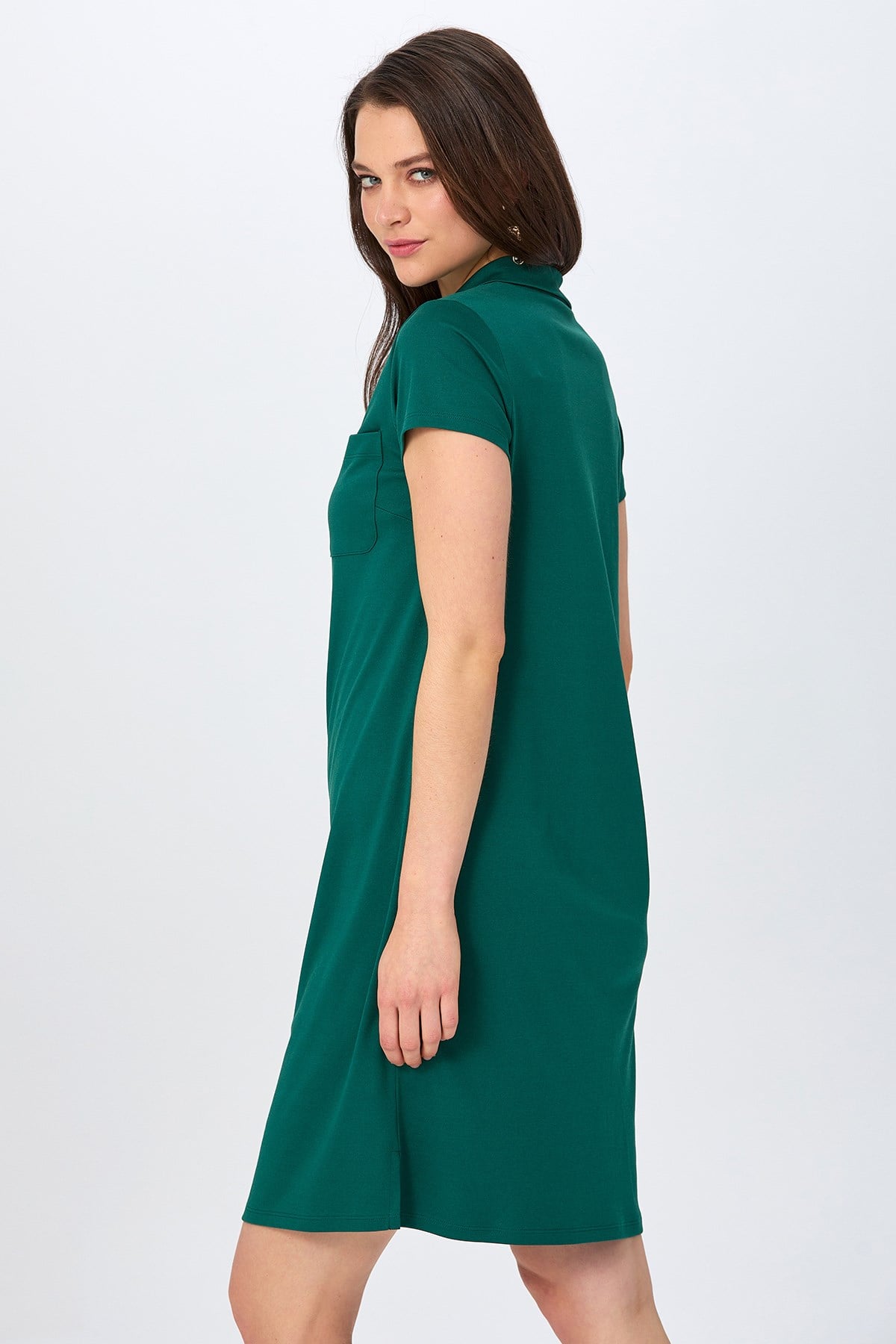 Polo Yaka Önü Çıtçıtlı Elbise 026-2507