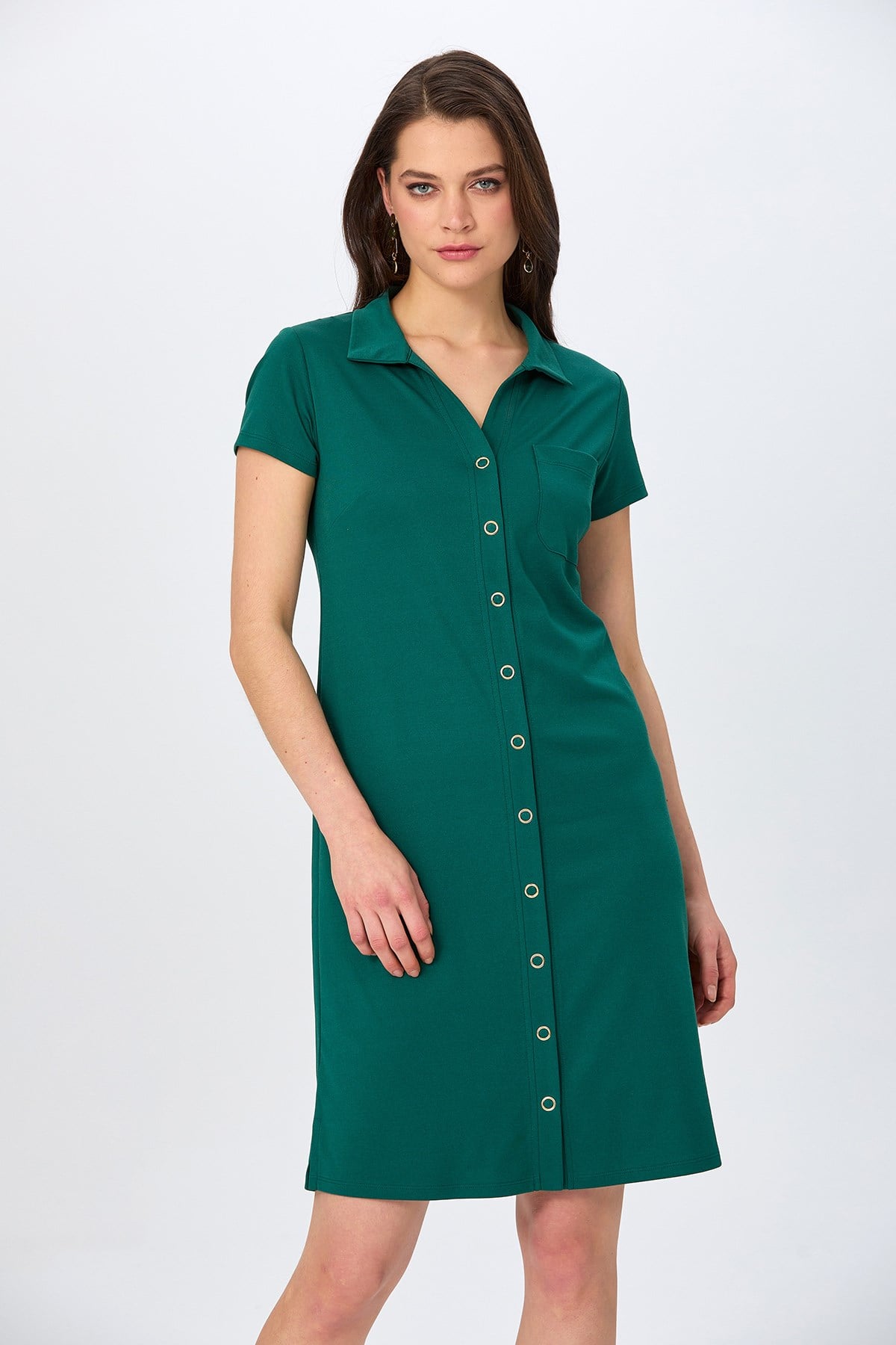 Polo Yaka Önü Çıtçıtlı Elbise 026-2507
