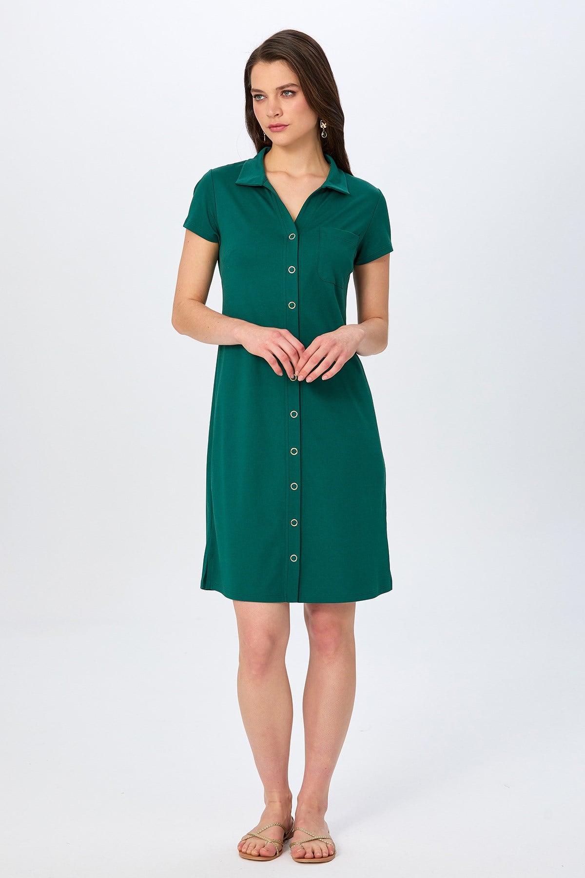 Polo Yaka Önü Çıtçıtlı Elbise 026-2507