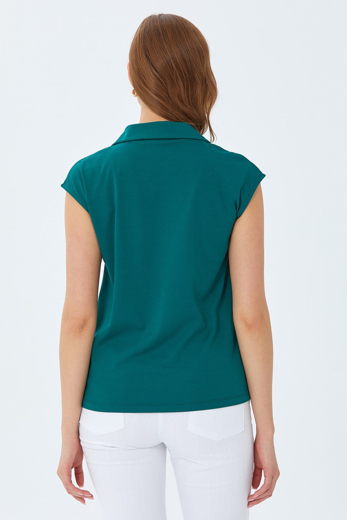 Polo Yaka Önü Fermuar Detaylı Bluz 026-1021