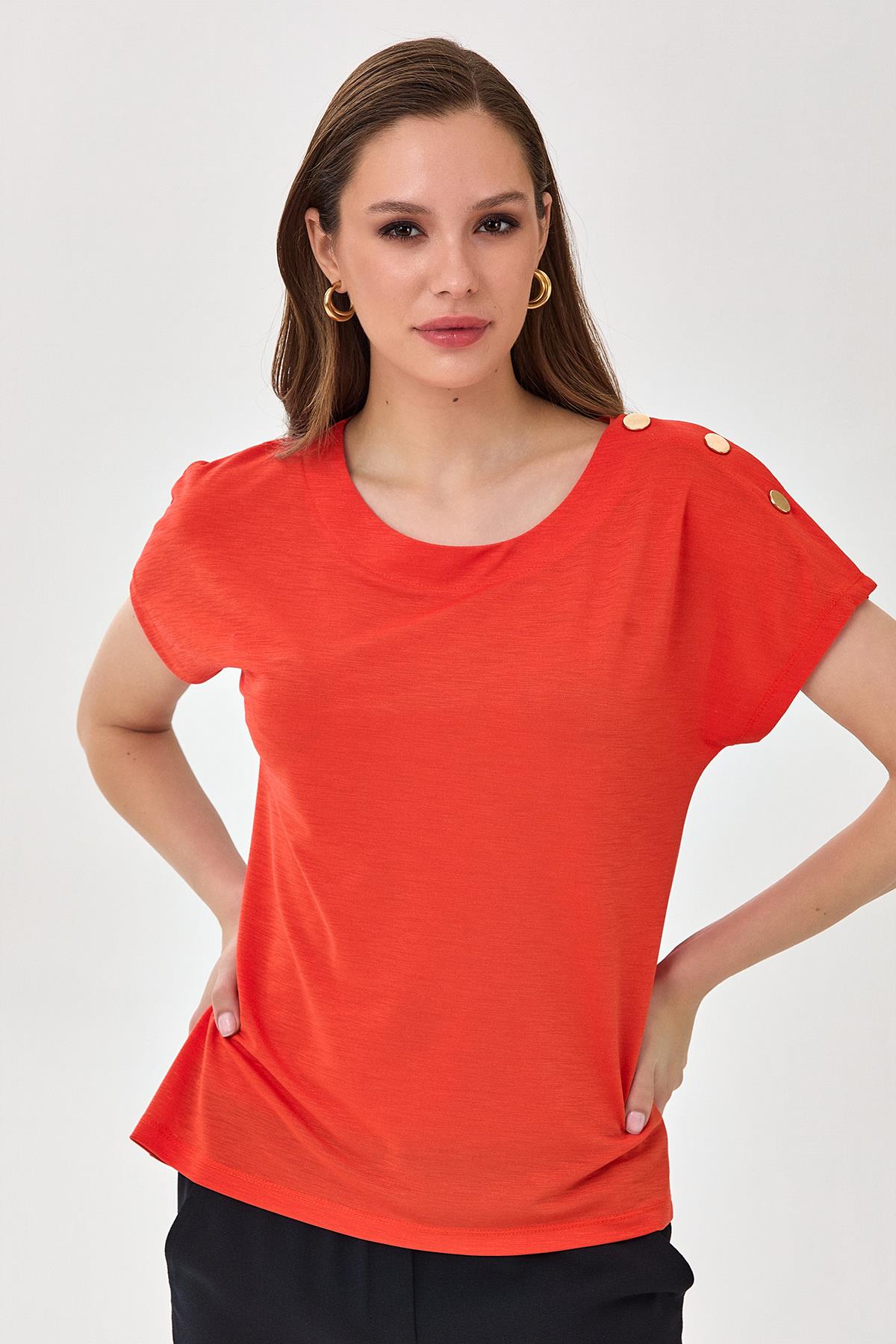 Tek Omuzu Çıtçıt Detaylı Düşük Kol Bluz 025-1045