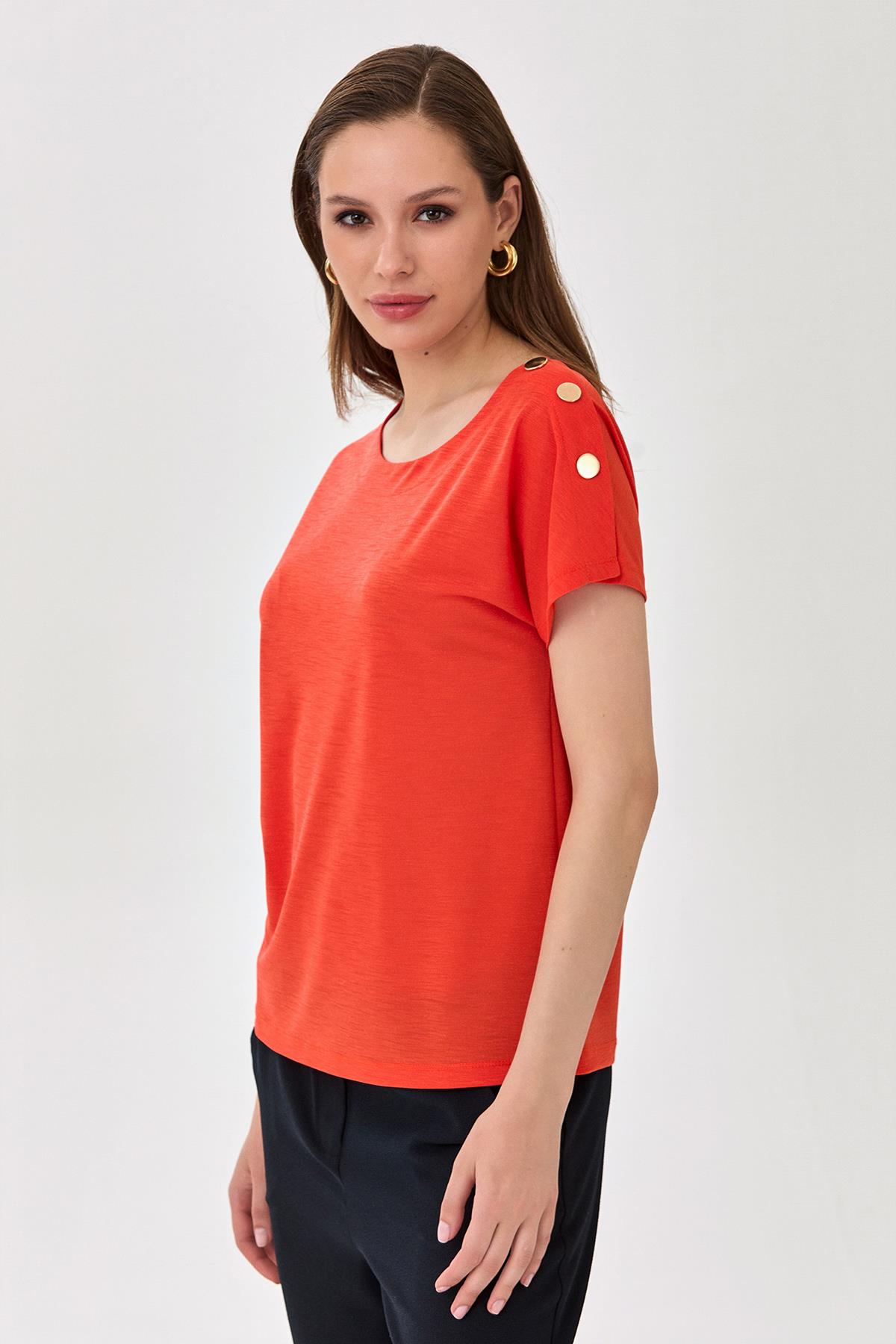 Tek Omuzu Çıtçıt Detaylı Düşük Kol Bluz 025-1045