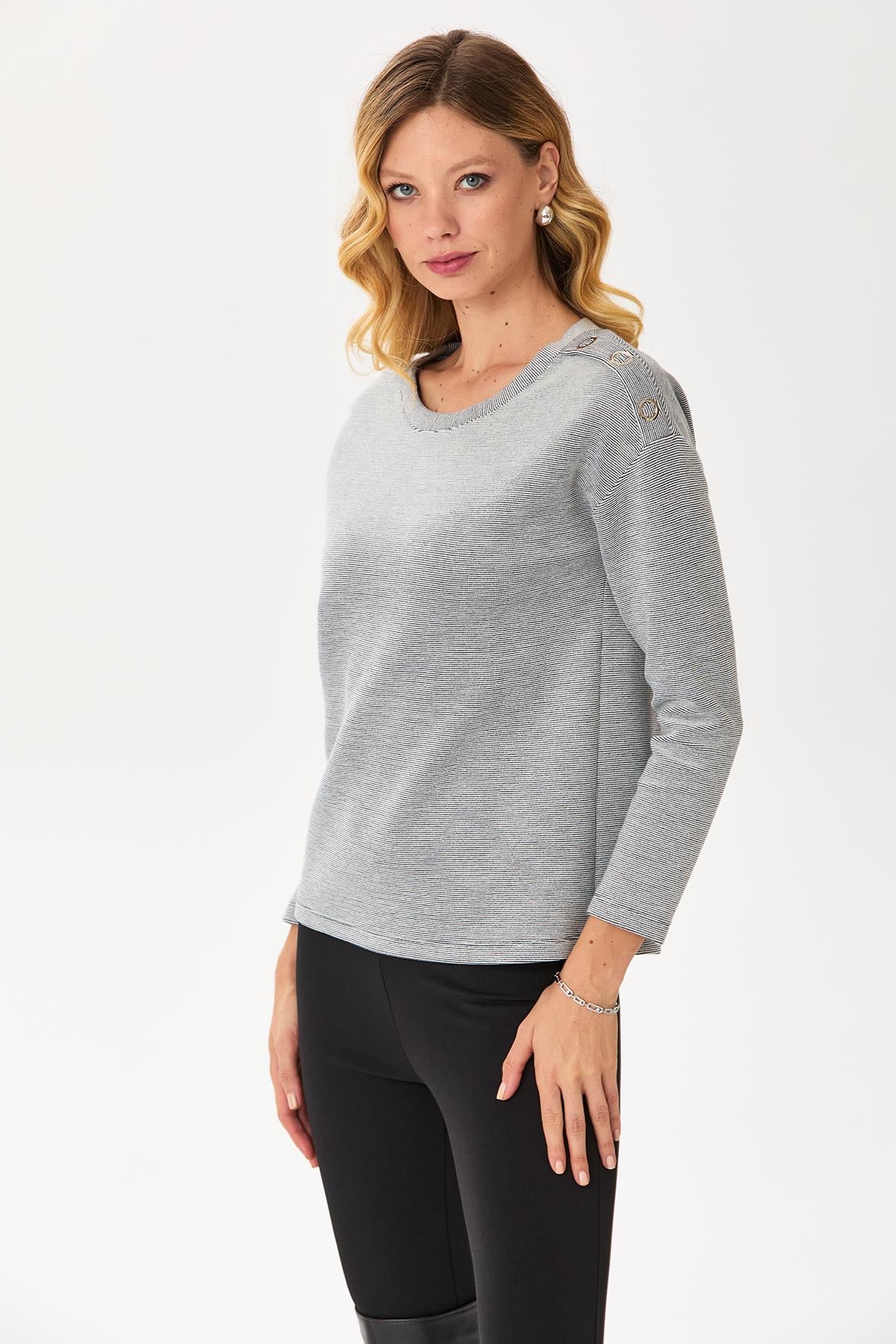 Tek Omzu Çıtçıt Detaylı Triko Bluz 245-1705