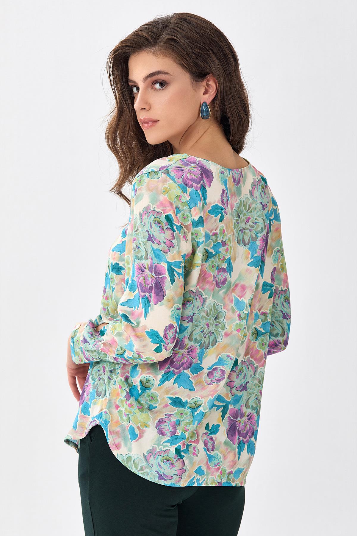 V Yaka Kolları Çıtçıtlı Bluz 256-3011