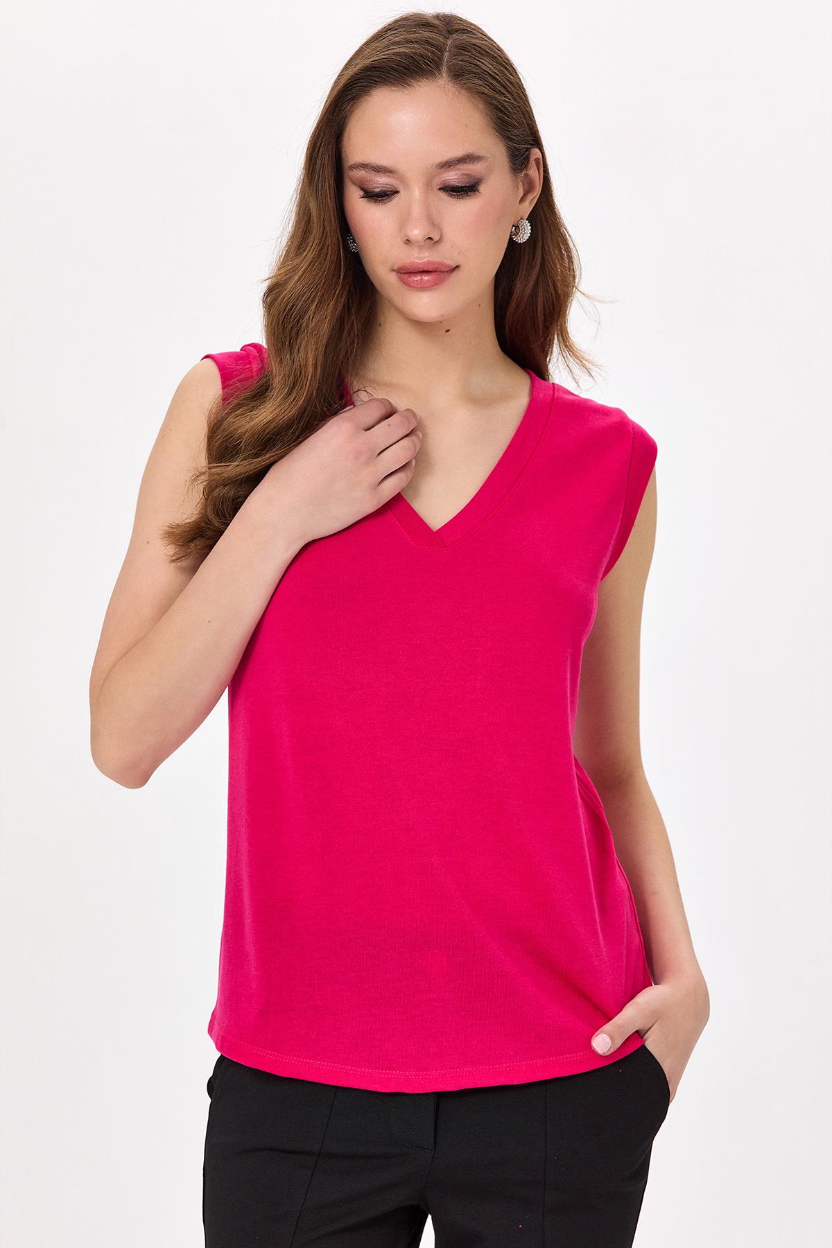 V Yaka Mini Kollu Bluz 025-1010