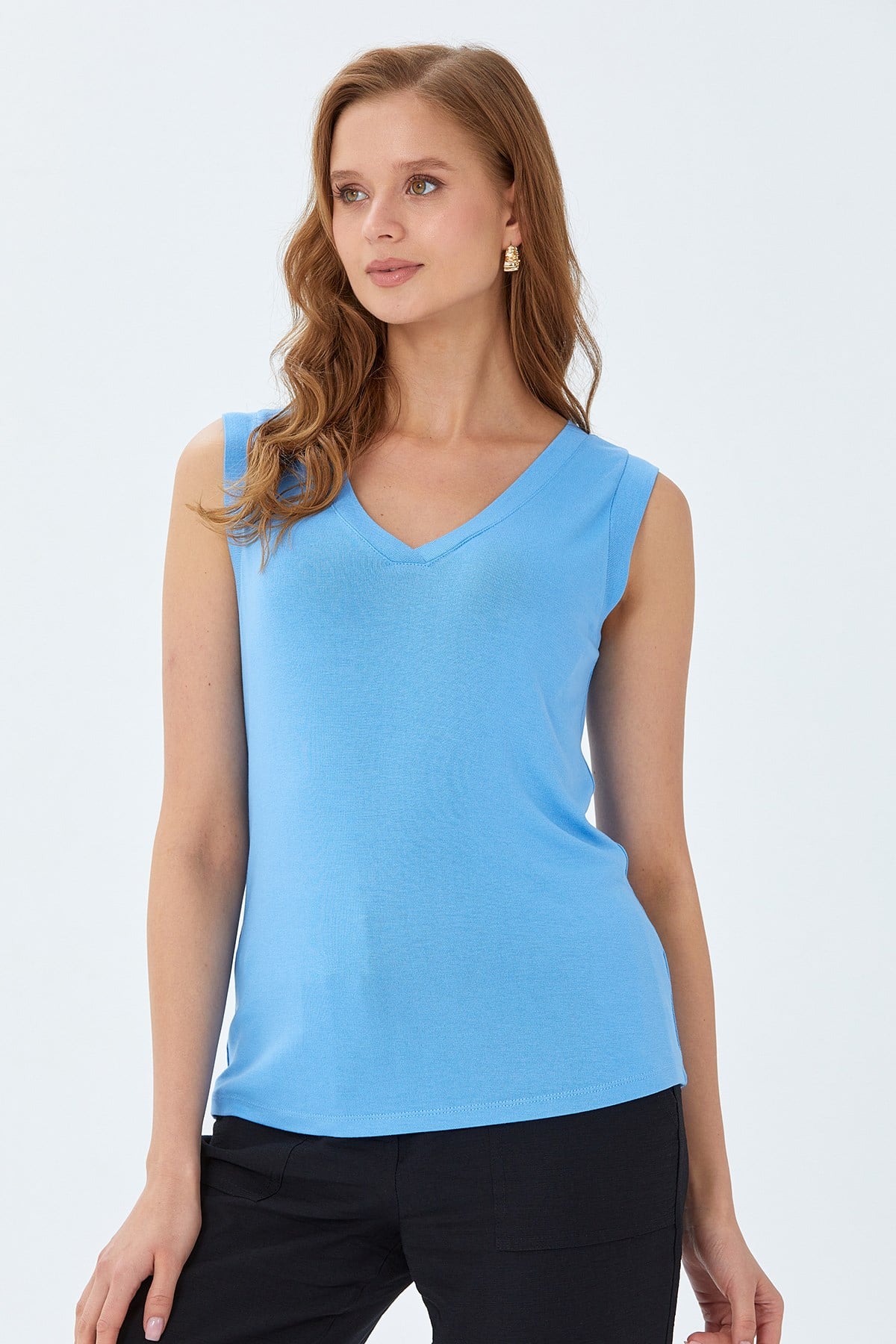 V Yaka Mini Kollu Bluz 026-1002