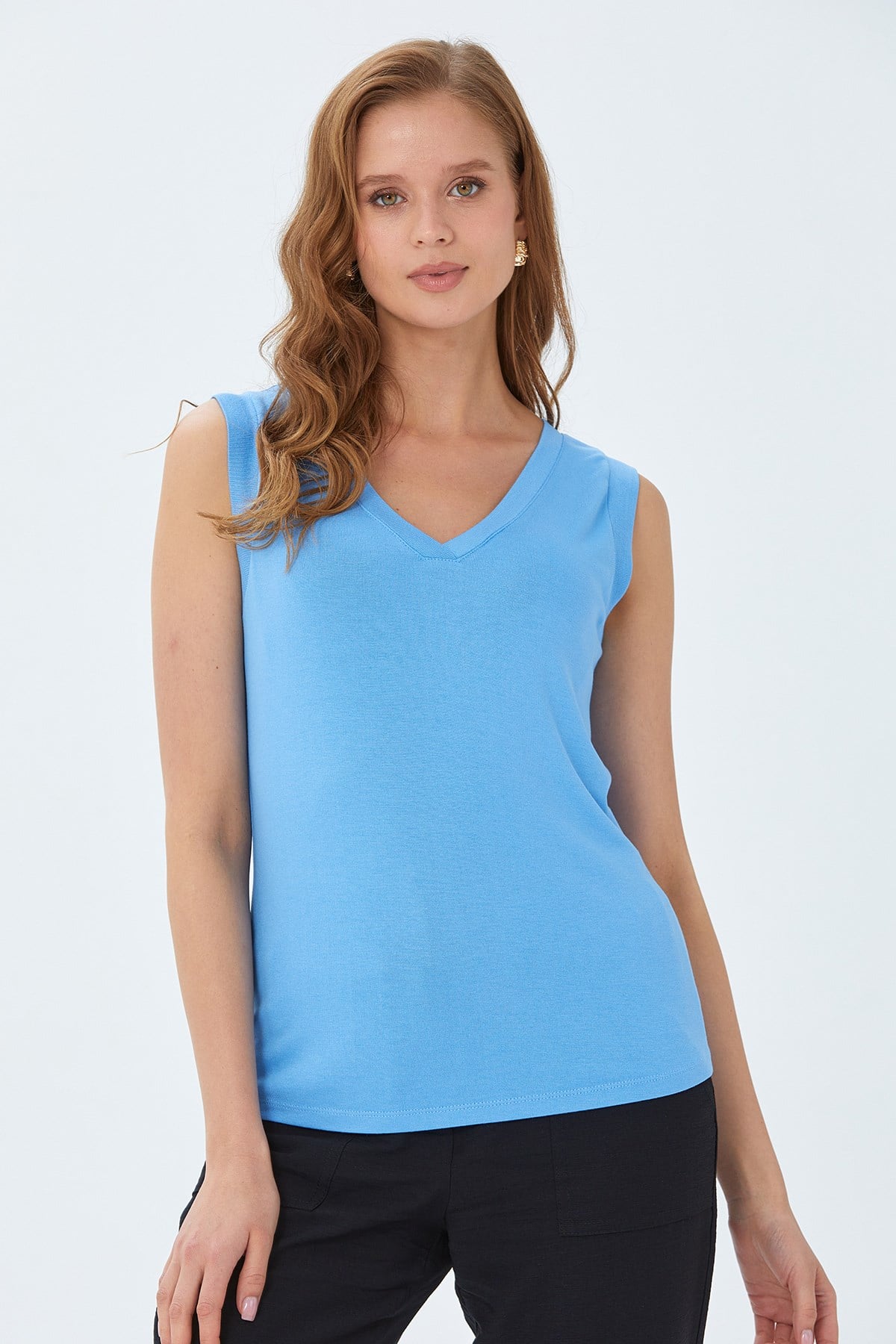 V Yaka Mini Kollu Bluz 026-1002