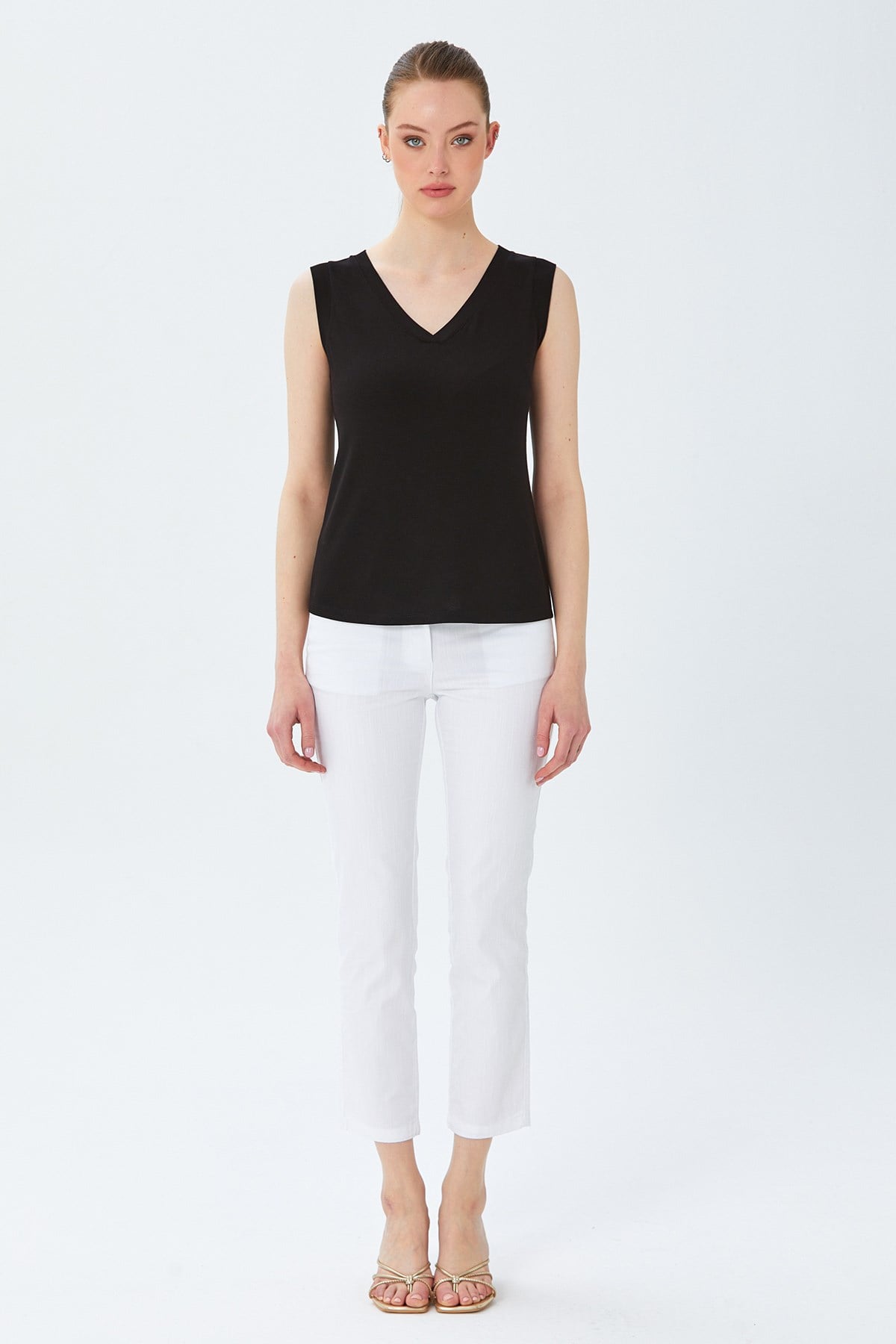 V Yaka Mini Kollu Bluz 026-1002
