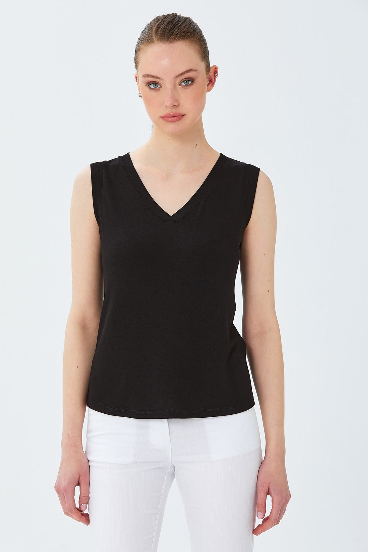 V Yaka Mini Kollu Bluz 026-1002