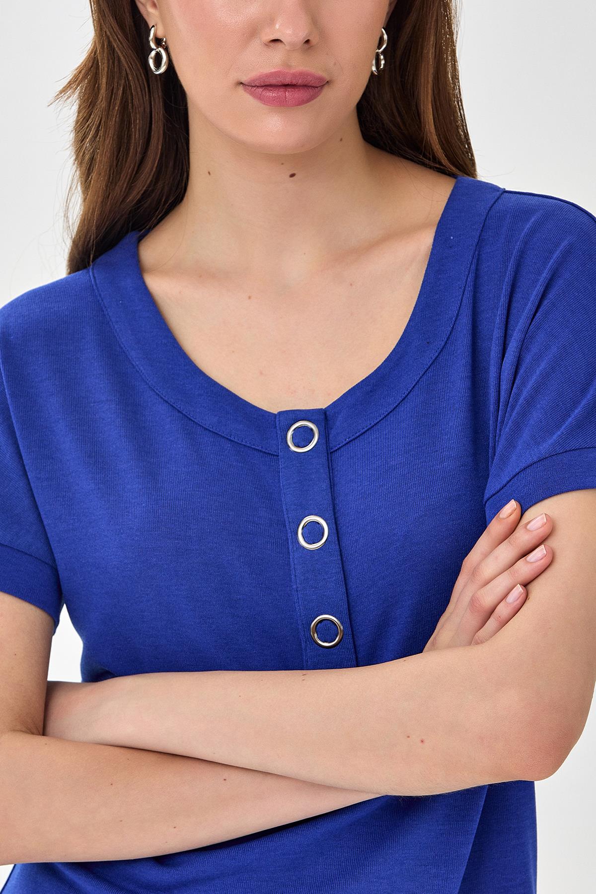 Yakası Çıtçıtlı Düşük Kol Bluz 025-1005