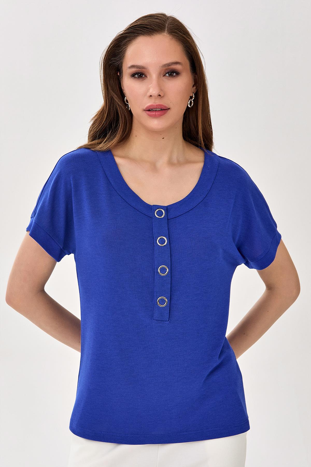 Yakası Çıtçıtlı Düşük Kol Bluz 025-1005