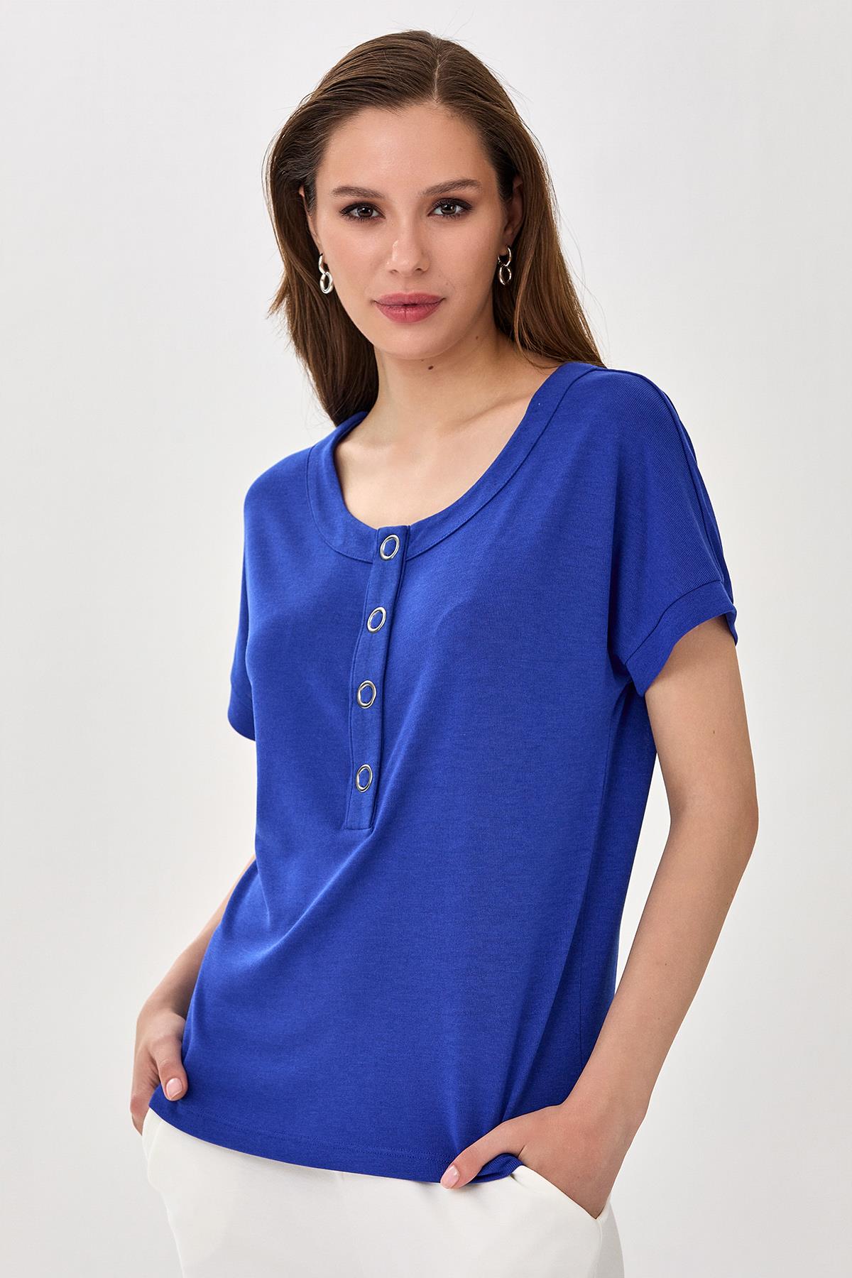 Yakası Çıtçıtlı Düşük Kol Bluz 025-1005