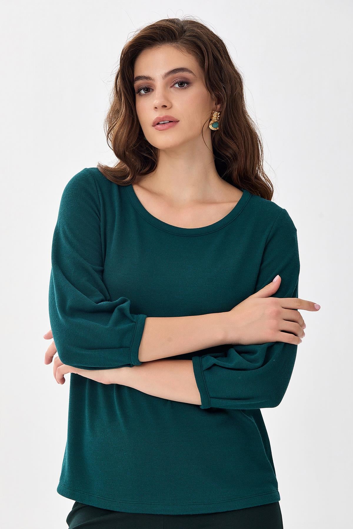 Yuvarlak Yaka ¾ Kol  Bluz 256-1005