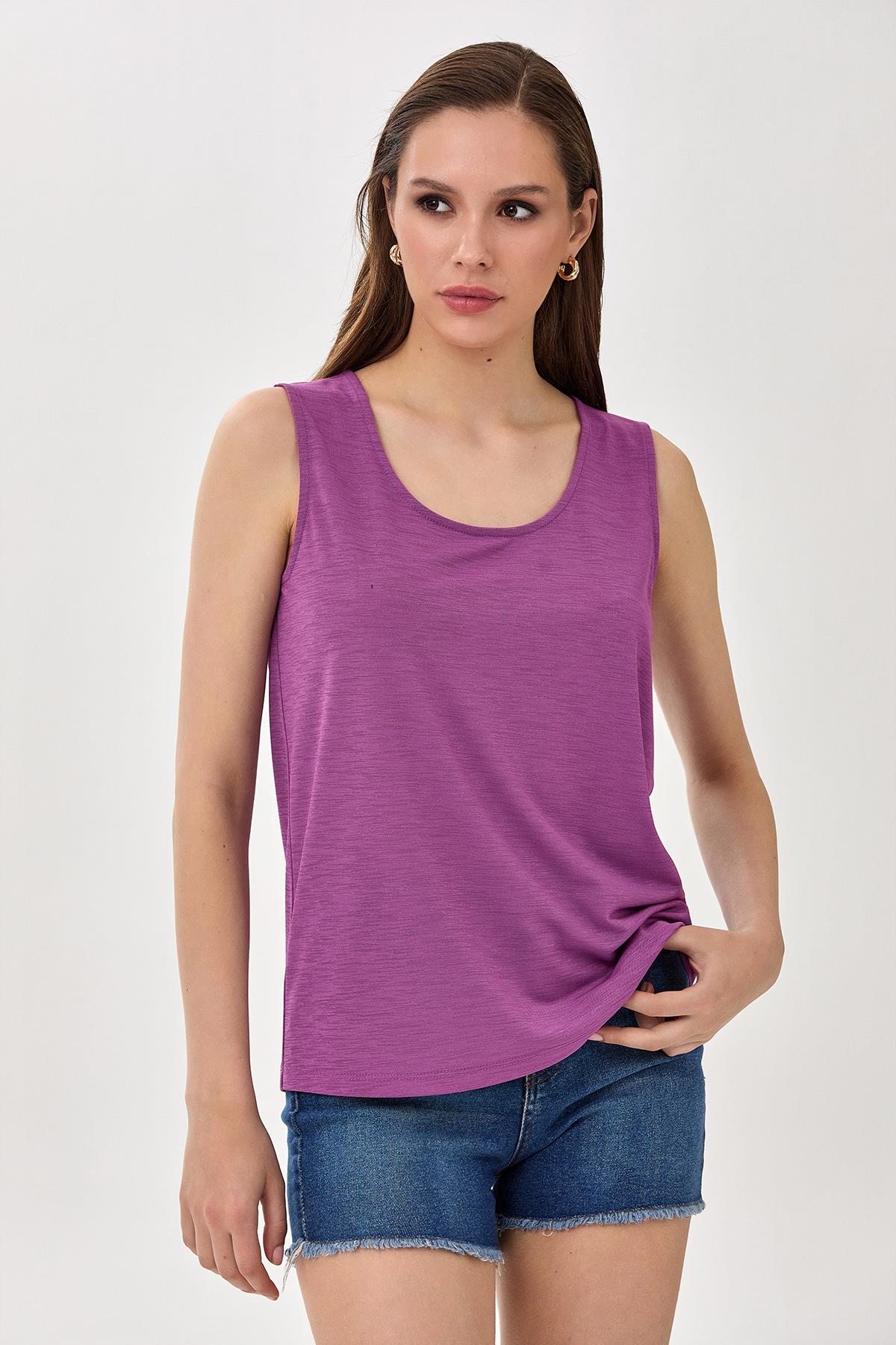 Yuvarlak Yaka Sırtı Fiyonk Detaylı Bluz 025-1023