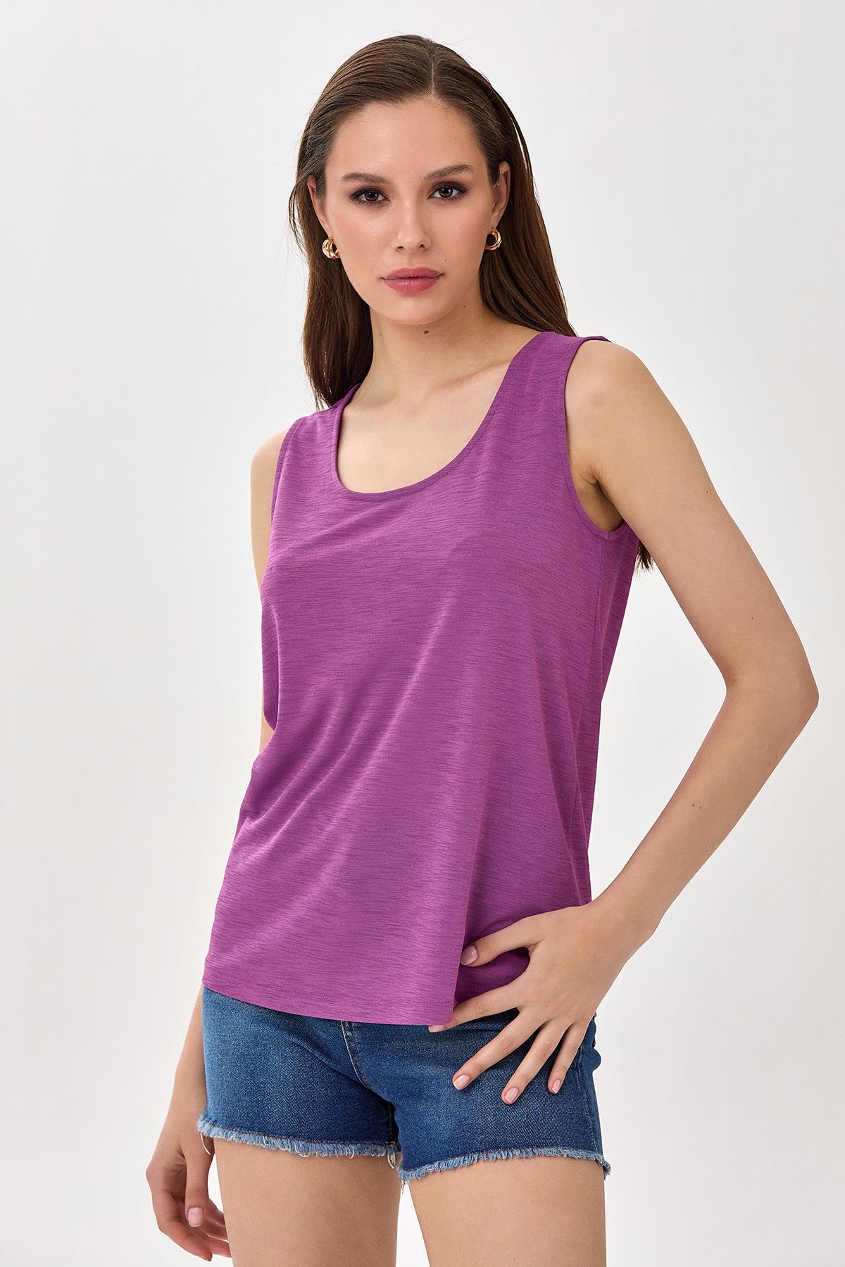 Yuvarlak Yaka Sırtı Fiyonk Detaylı Bluz 025-1023