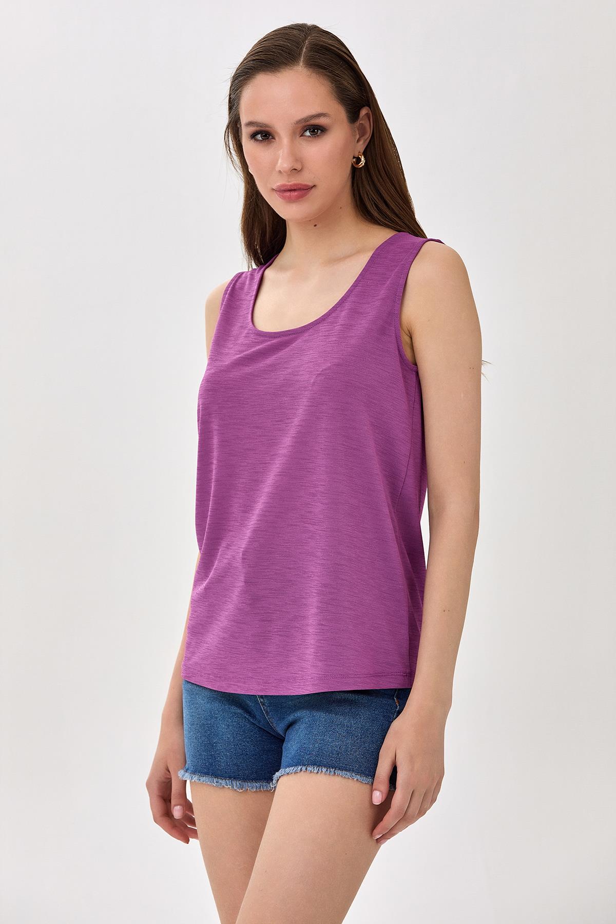 Yuvarlak Yaka Sırtı Fiyonk Detaylı Bluz 025-1023