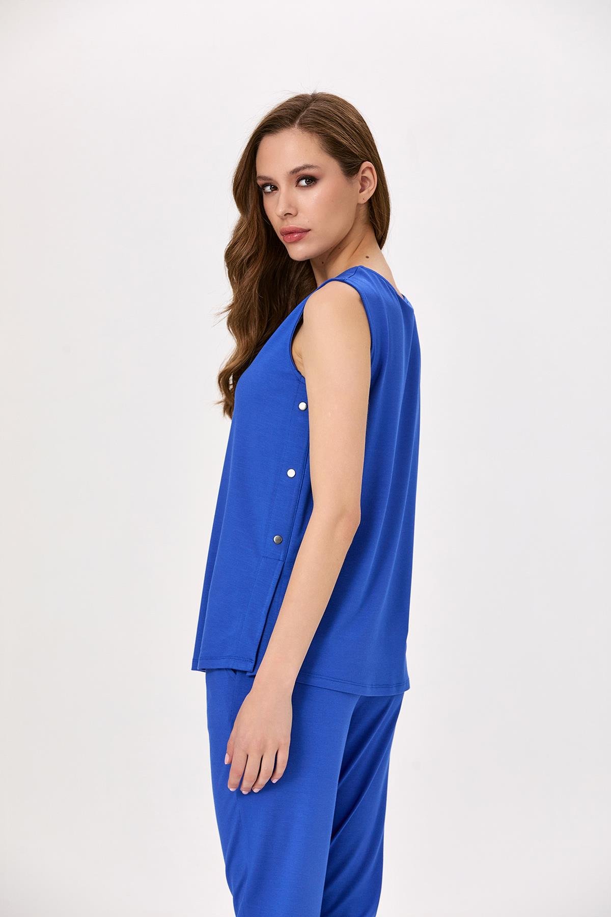 Yuvarlak Yaka Yanı Çıtçıt Detaylı Bluz 025-1000