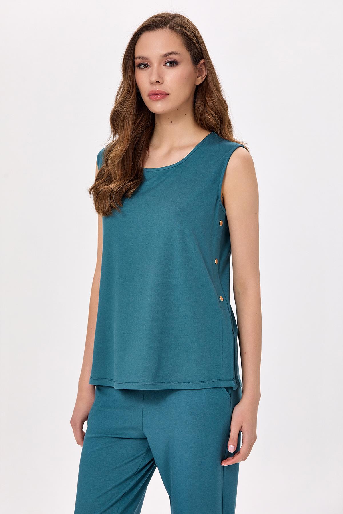 Yuvarlak Yaka Yanı Çıtçıt Detaylı Bluz 025-1000