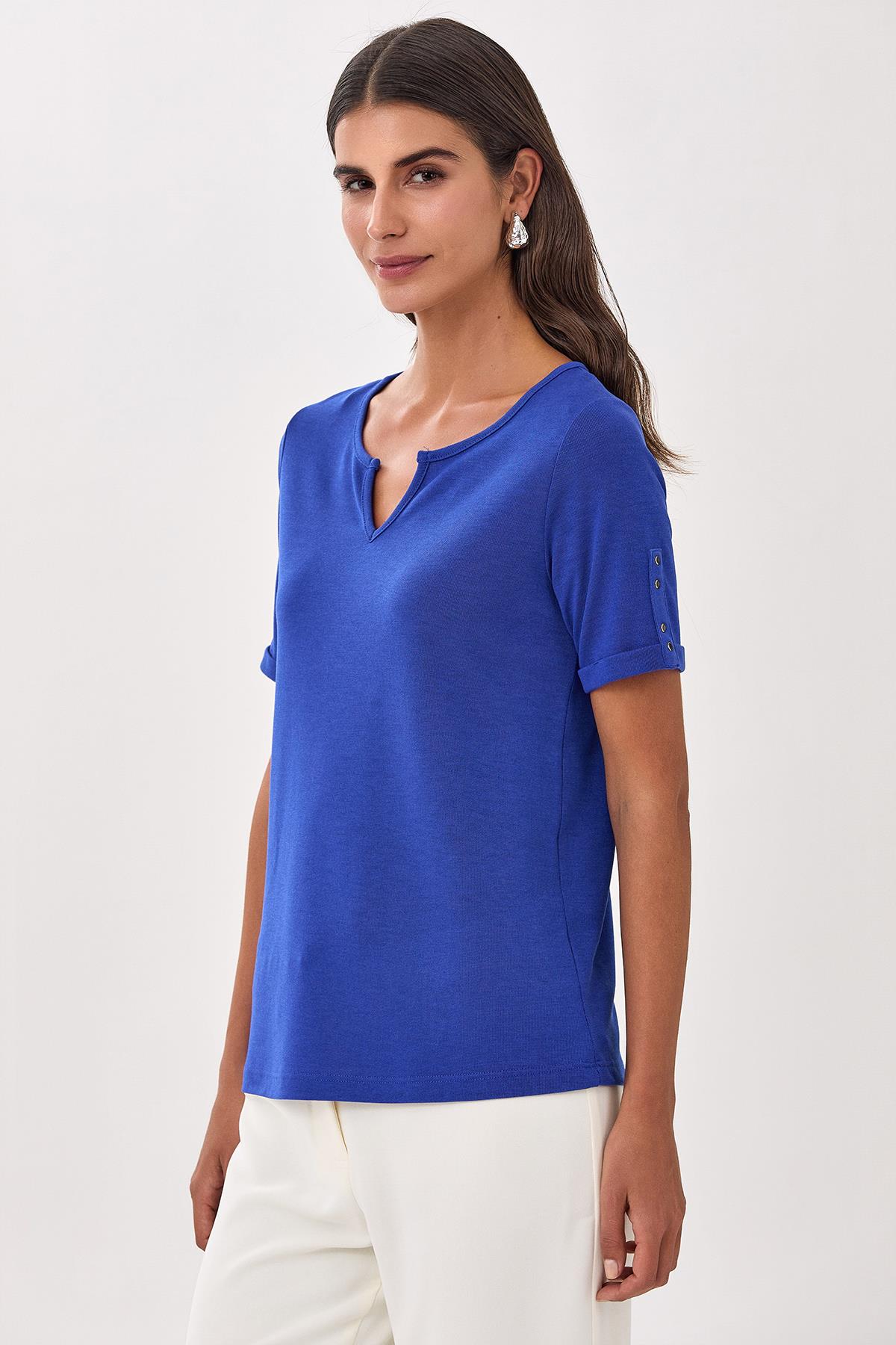 Yuvarlak Yakalı Mini Patlı Kısa Kol Bluz 025-1009