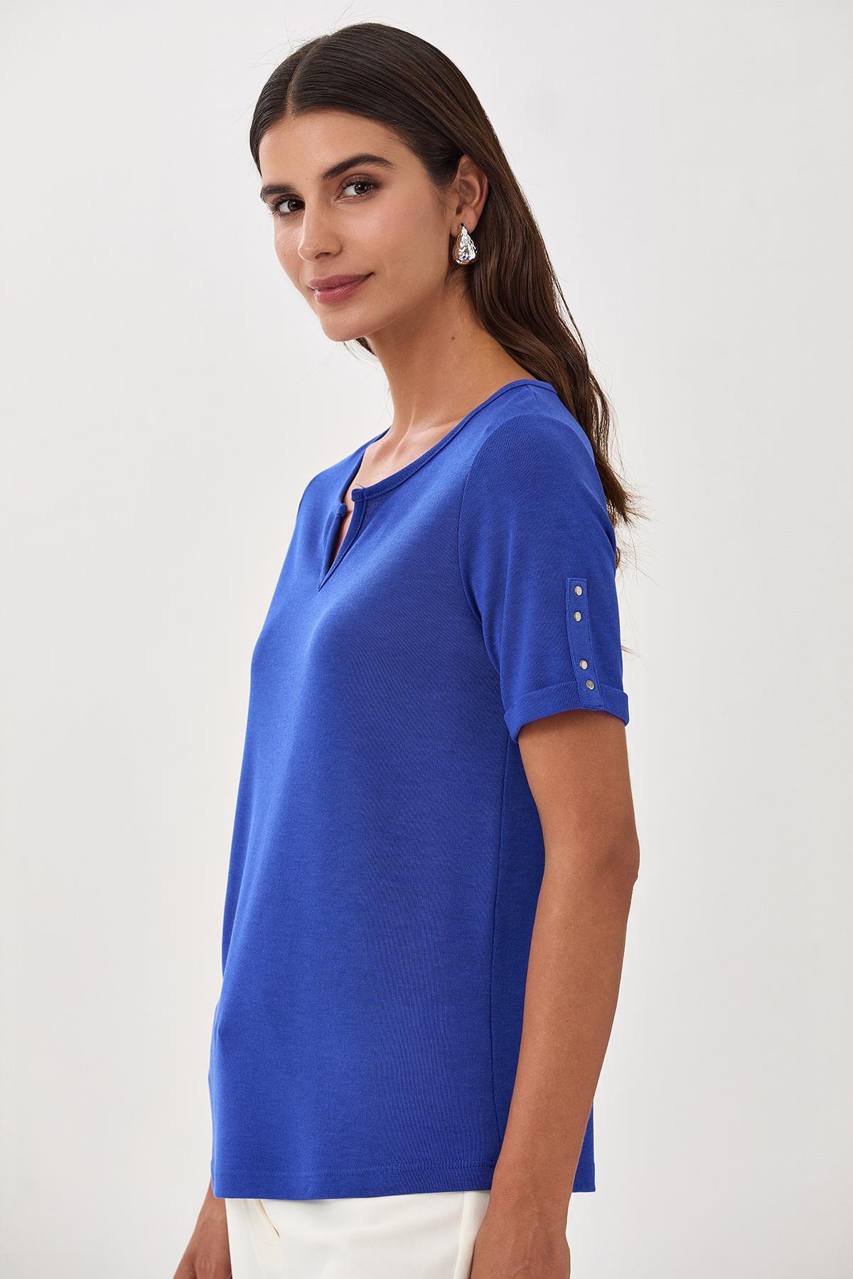 Yuvarlak Yakalı Mini Patlı Kısa Kol Bluz 025-1009