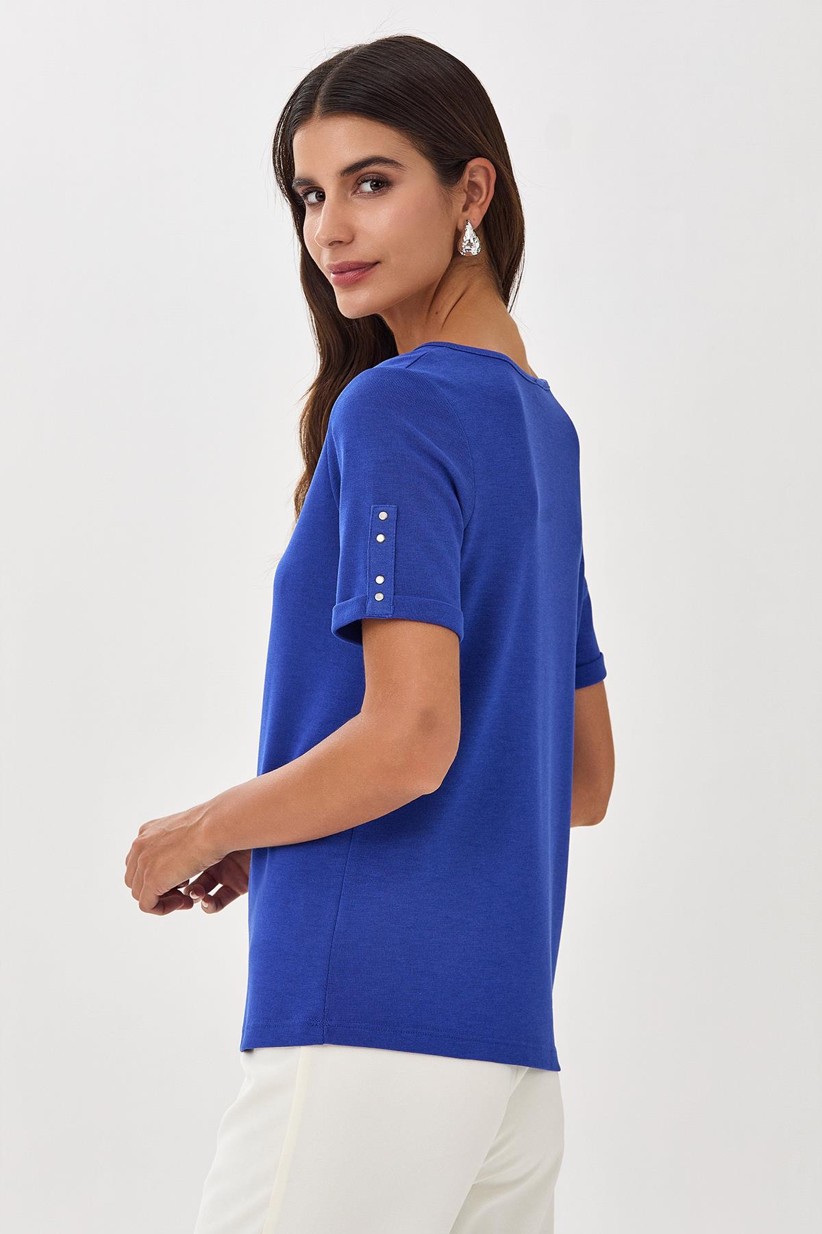 Yuvarlak Yakalı Mini Patlı Kısa Kol Bluz 025-1009