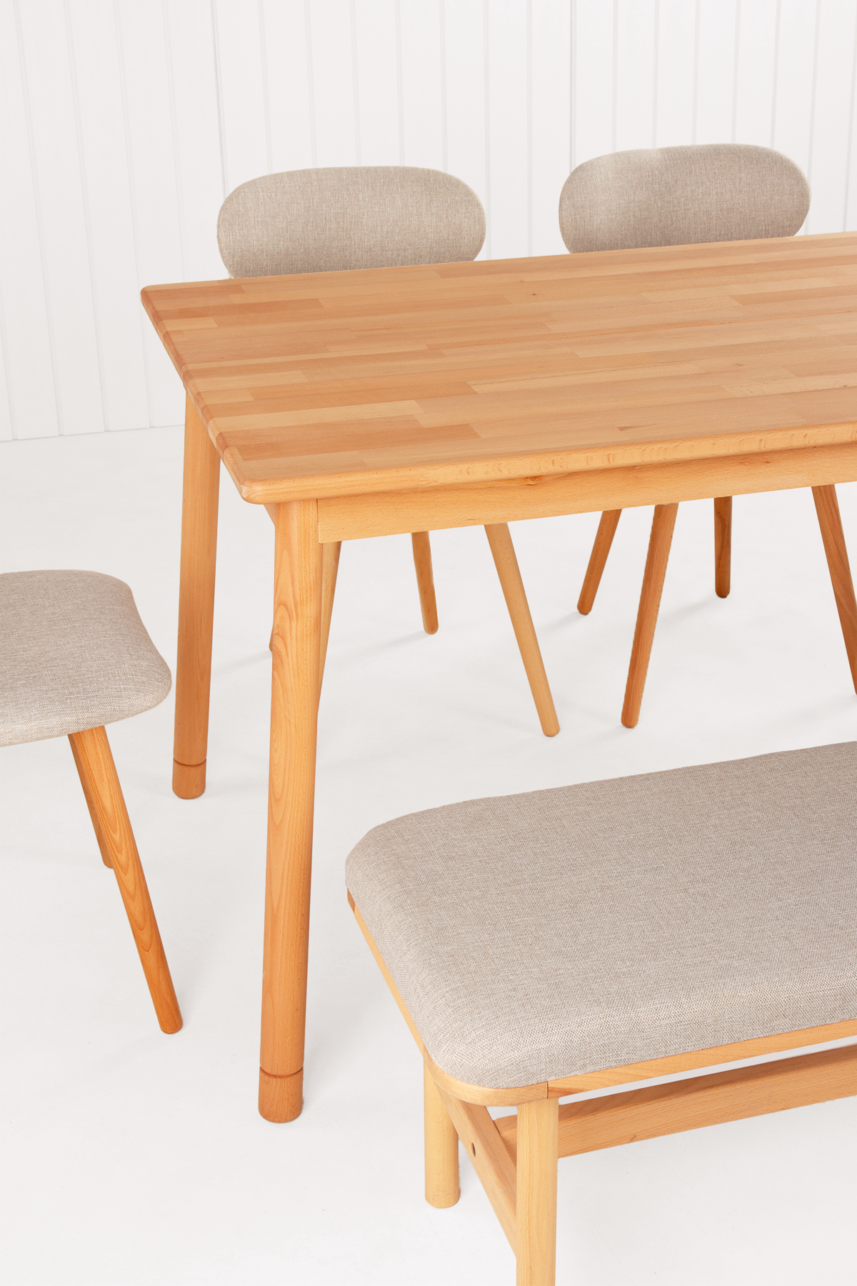 6 Kişilik Alaçatı Masif Kayın Masa, Limbo Sandalye ve Alaçatı Bench, Yemek Masası Takımı 130x80 cm