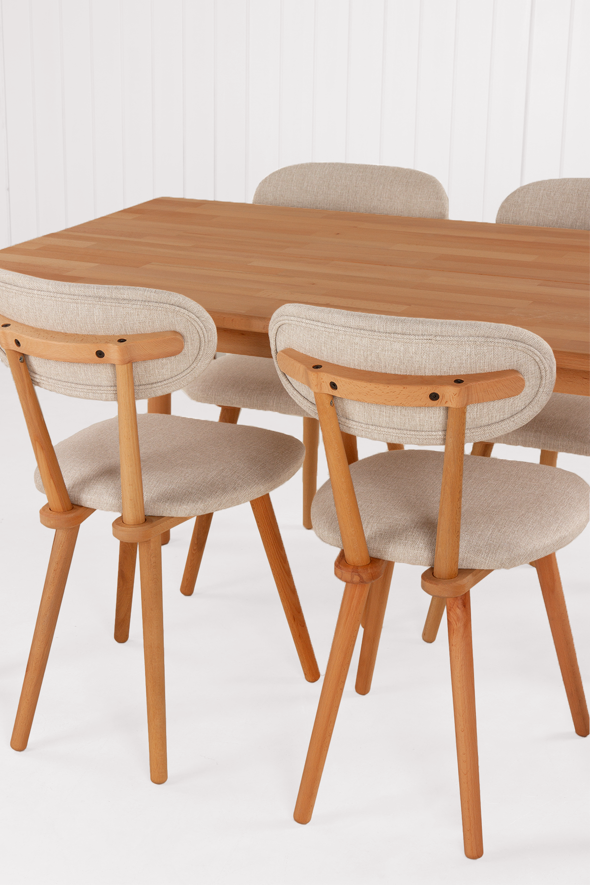 6 Kişilik Alaçatı Masif Kayın Masa, Limbo Sandalye Yemek Masası Takımı 130x80 cm