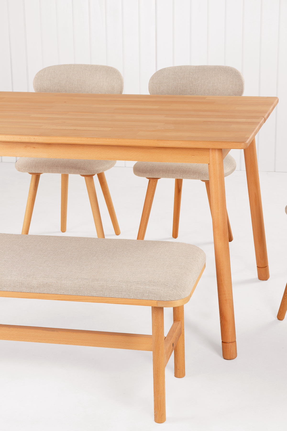 6 Kişilik Alaçatı Masif Kayın Masa, Limbo Sandalye ve Alaçatı Bench, Yemek Masası Takımı 130x80 cm