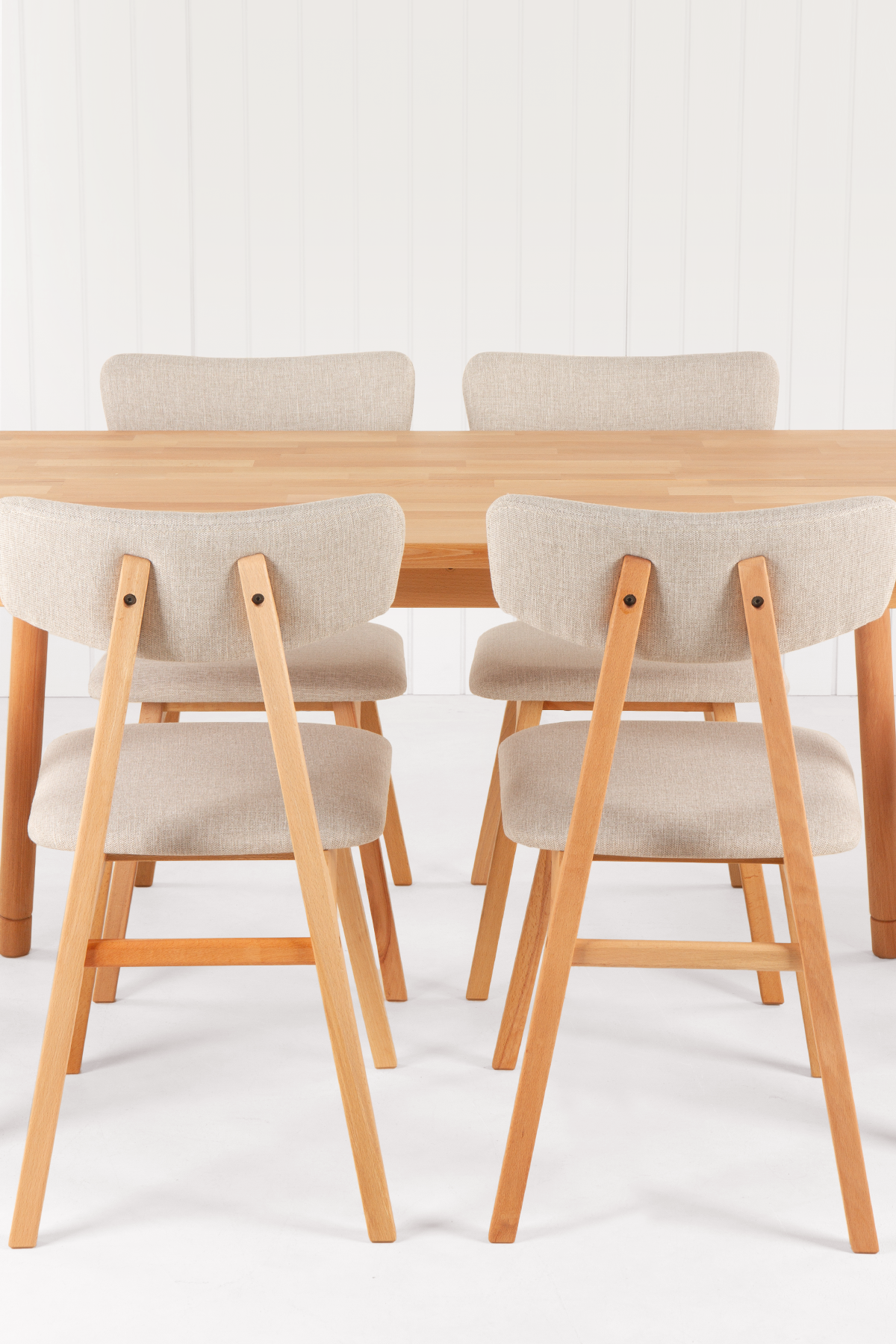 6 Kişilik Alaçatı Masif Kayın Masa, Uni Sandalye Yemek Masası Takımı 130x80 cm