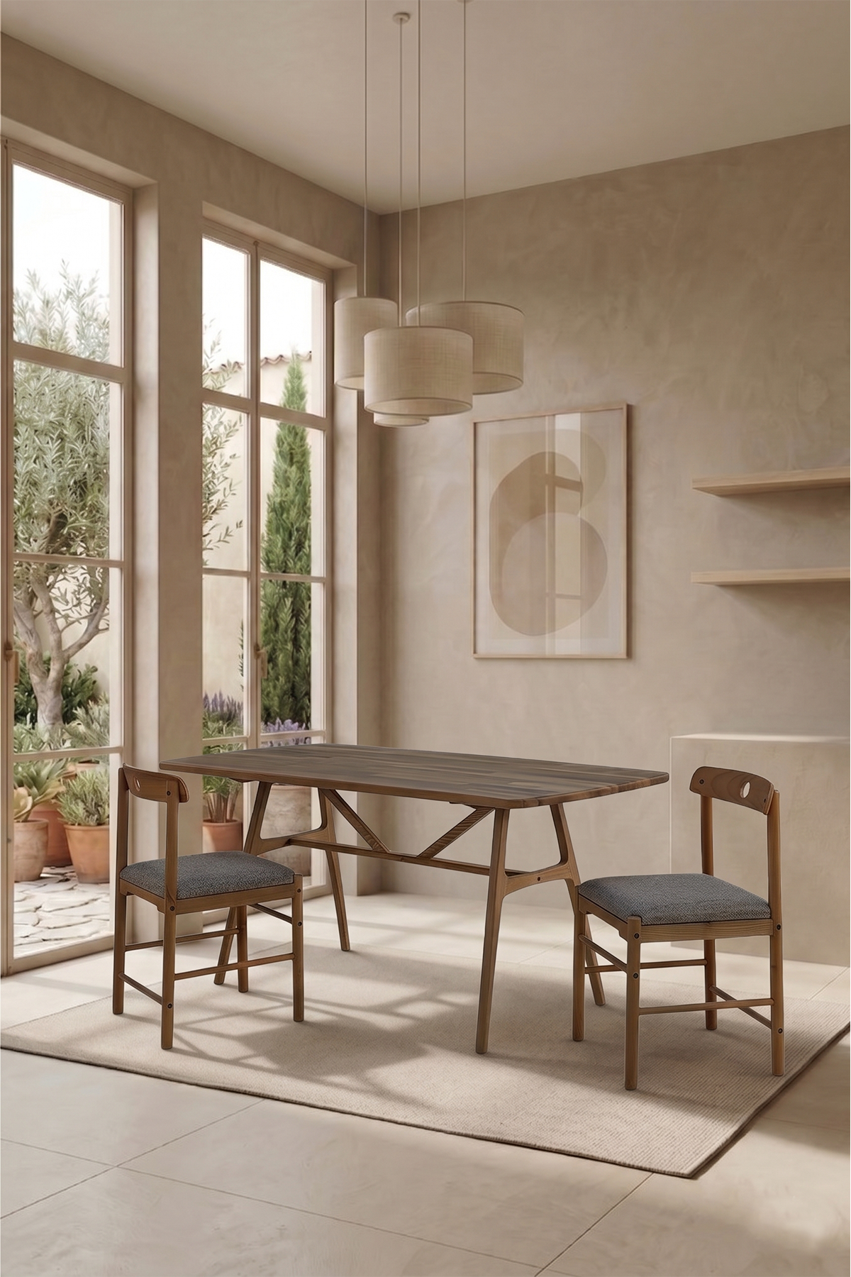 6 Kişilik Slim Ceviz Masa Takımı, 6 Adet Alaçatı Ceviz sandalye - 150x80