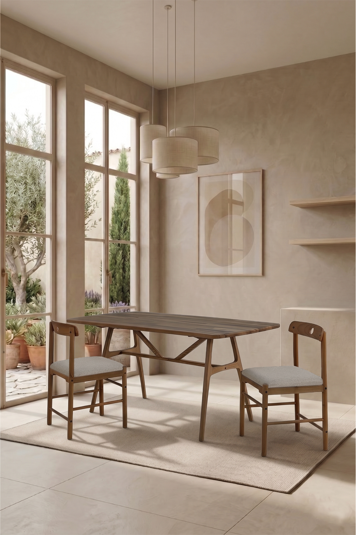 6 Kişilik Slim Ceviz Masa Takımı, 6 Adet Alaçatı Ceviz sandalye - 150x80