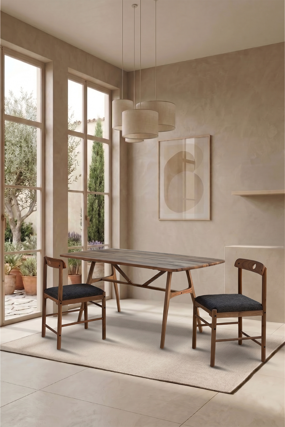 6 Kişilik Slim Ceviz Masa Takımı, 6 Adet Alaçatı Ceviz sandalye - 150x80