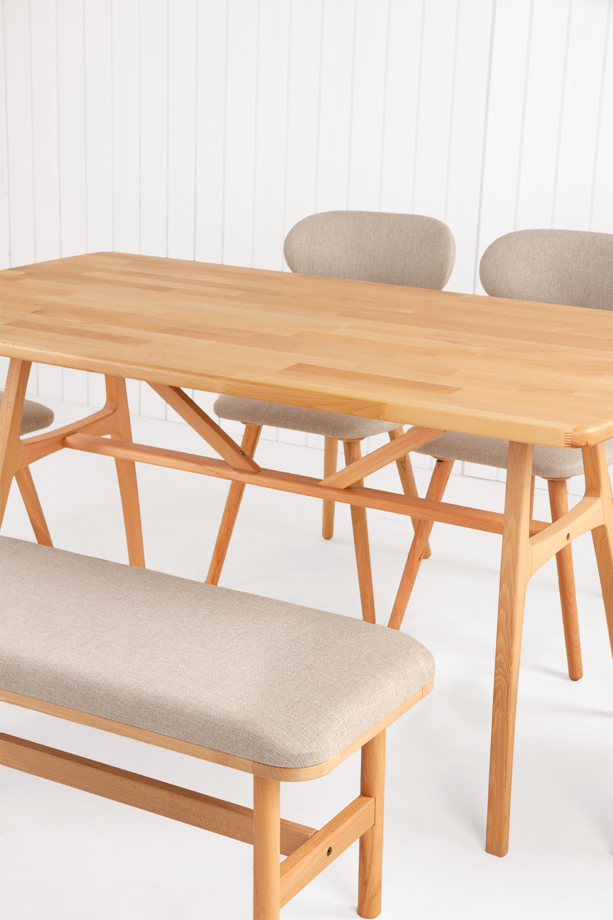 6 Kişilik Slim Masif Kayın Masa, Limbo Sandalye ve Alaçatı Bench, Yemek Masası Takımı 150x80 cm