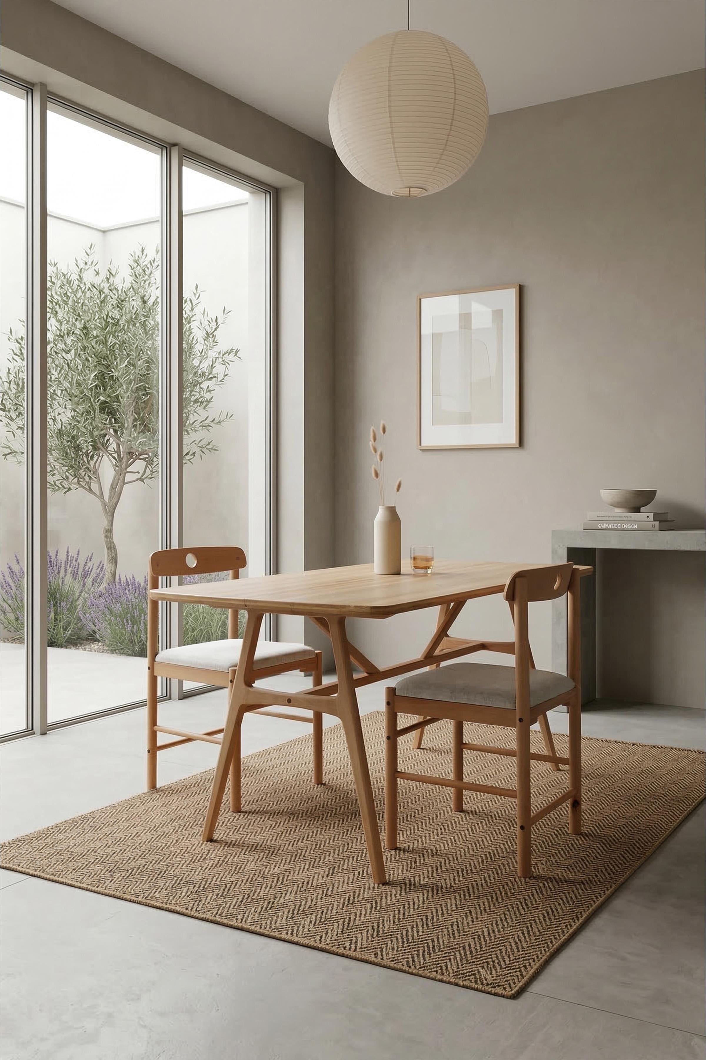 6 Kişilik Slim Masif Kayın Masa Takımı, 6 Adet Alaçatı sandalye - 150x80