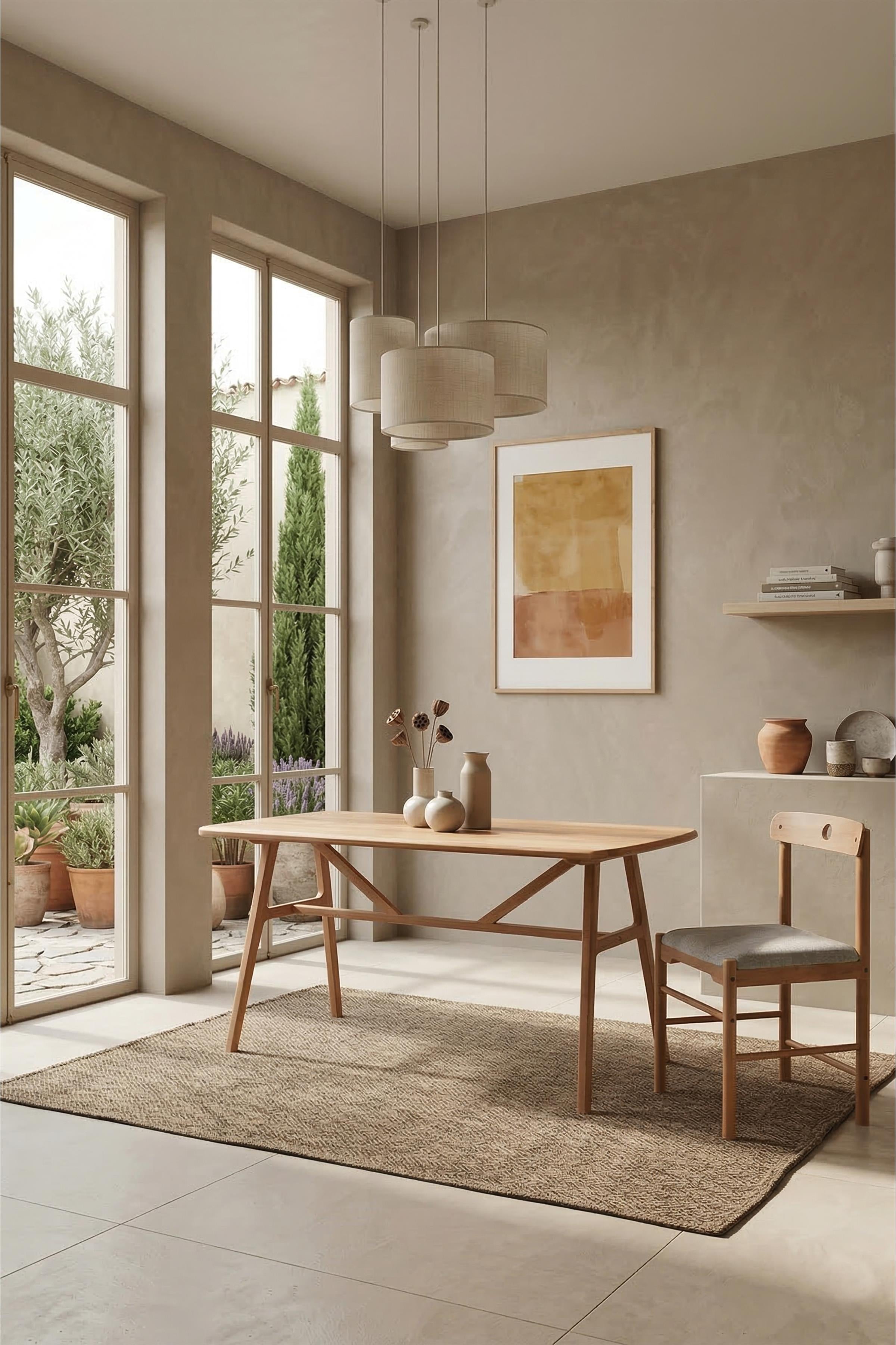 6 Kişilik Slim Masif Kayın Masa Takımı, 6 Adet Alaçatı sandalye - 150x80